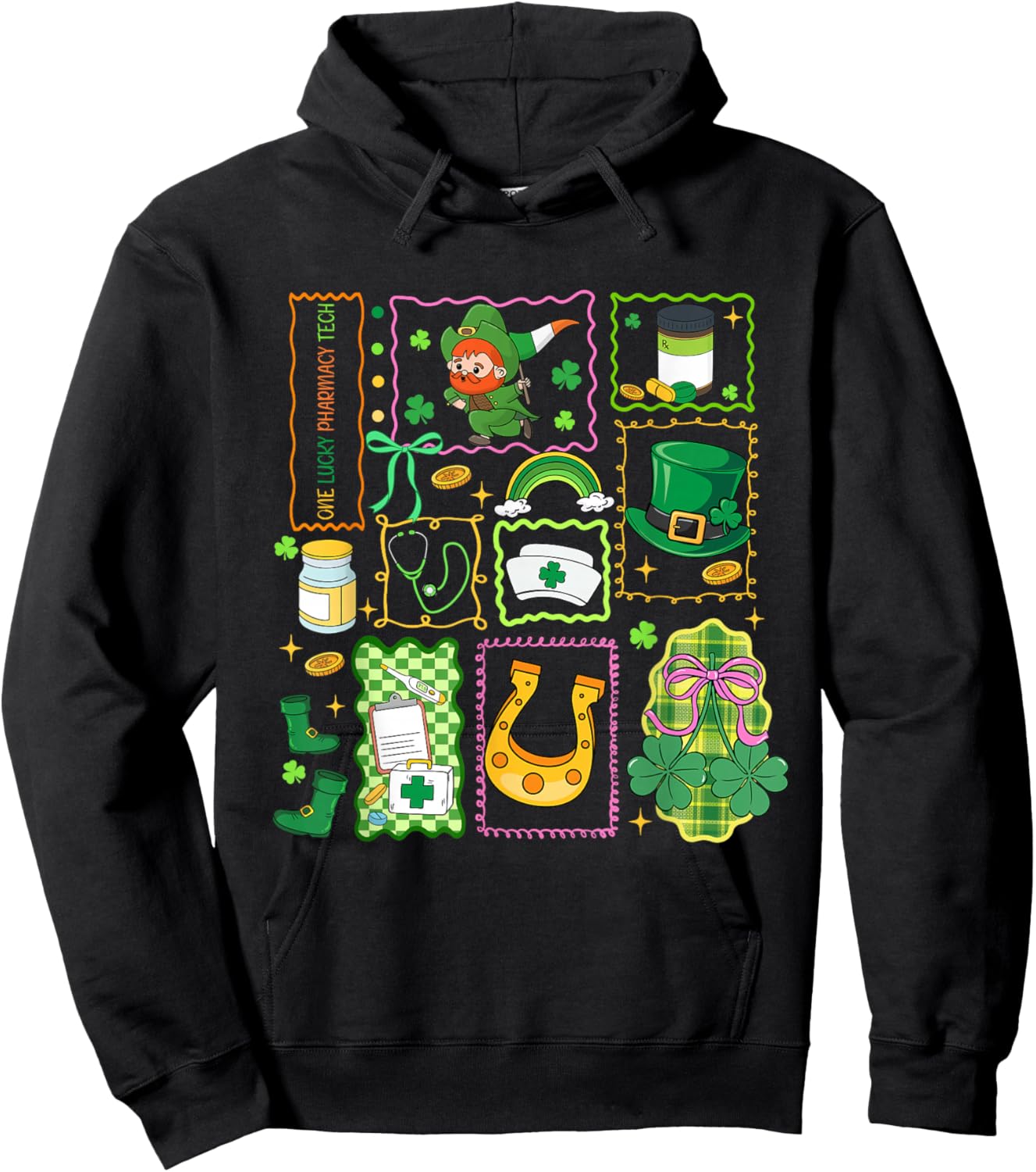 One Lucky Pharmacy Tech Shamrock Funny St Patricks Day Hoodie - Hoodie | Black