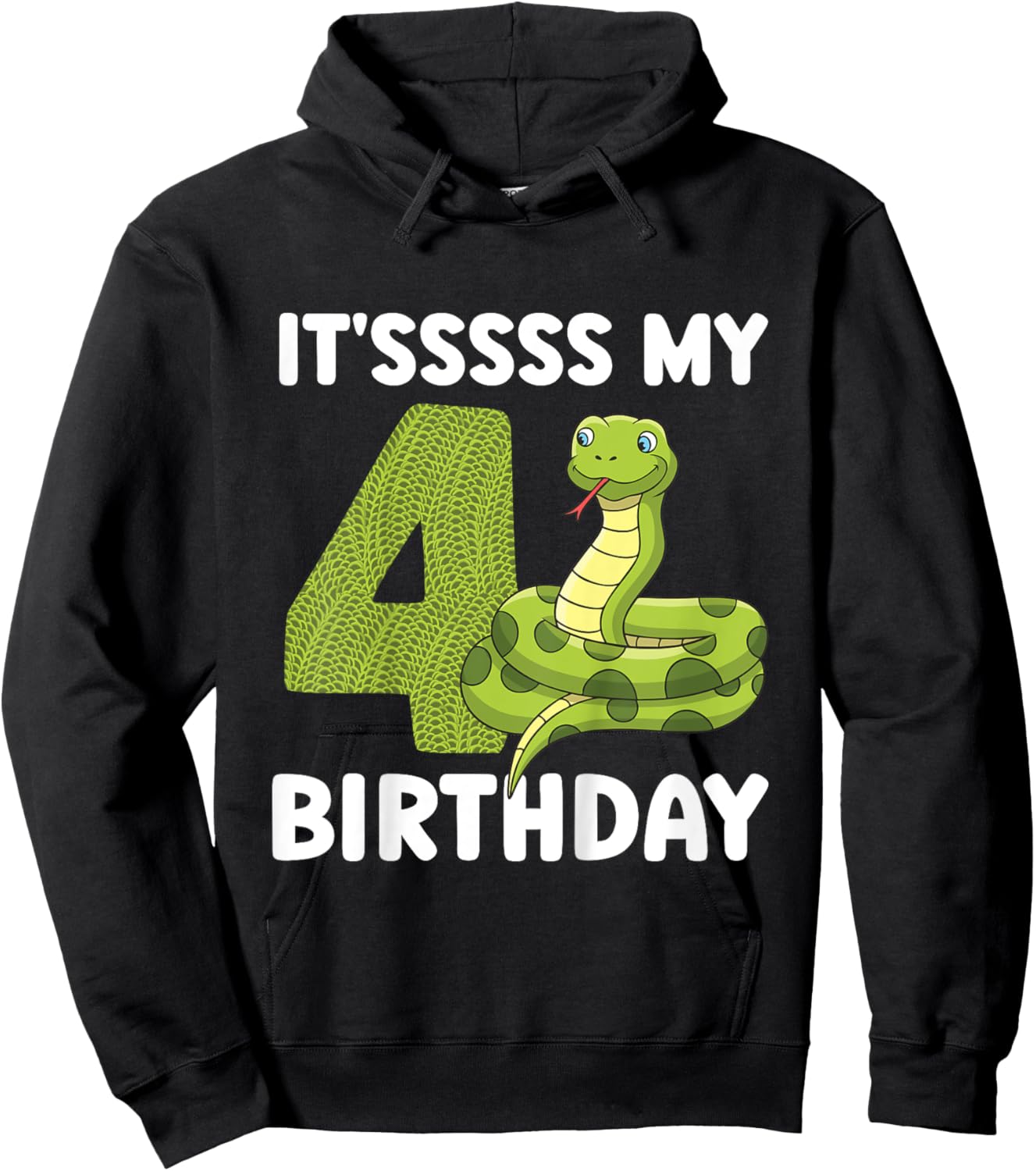 Kids 4th Reptile Birthday Four Year Old Snake Birthday Party Hoodie - Hoodie | Black