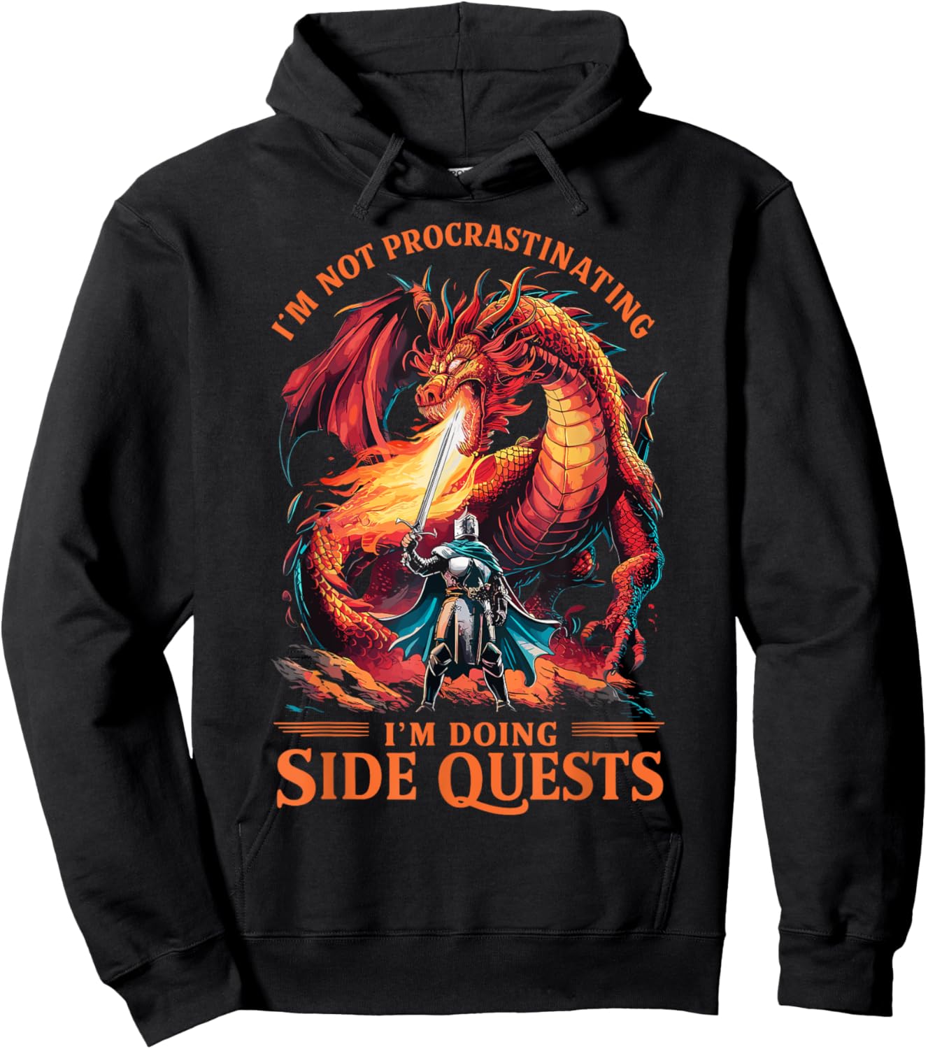 Im Not Procrastinating Its A Side Quest Gamer Gift - Kids RPG Gamer - Black - Small - Short Sleeve - - Fantasy Dragon Graphic Hoodie - Hoodie | Black