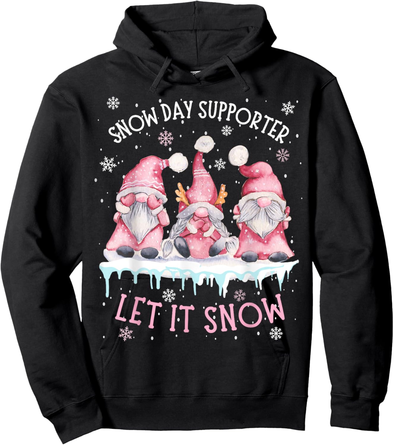 Snow Day Supporter Xmas Holiday Let It Snow Cute Three Gnome Hoodie - Hoodie | Black