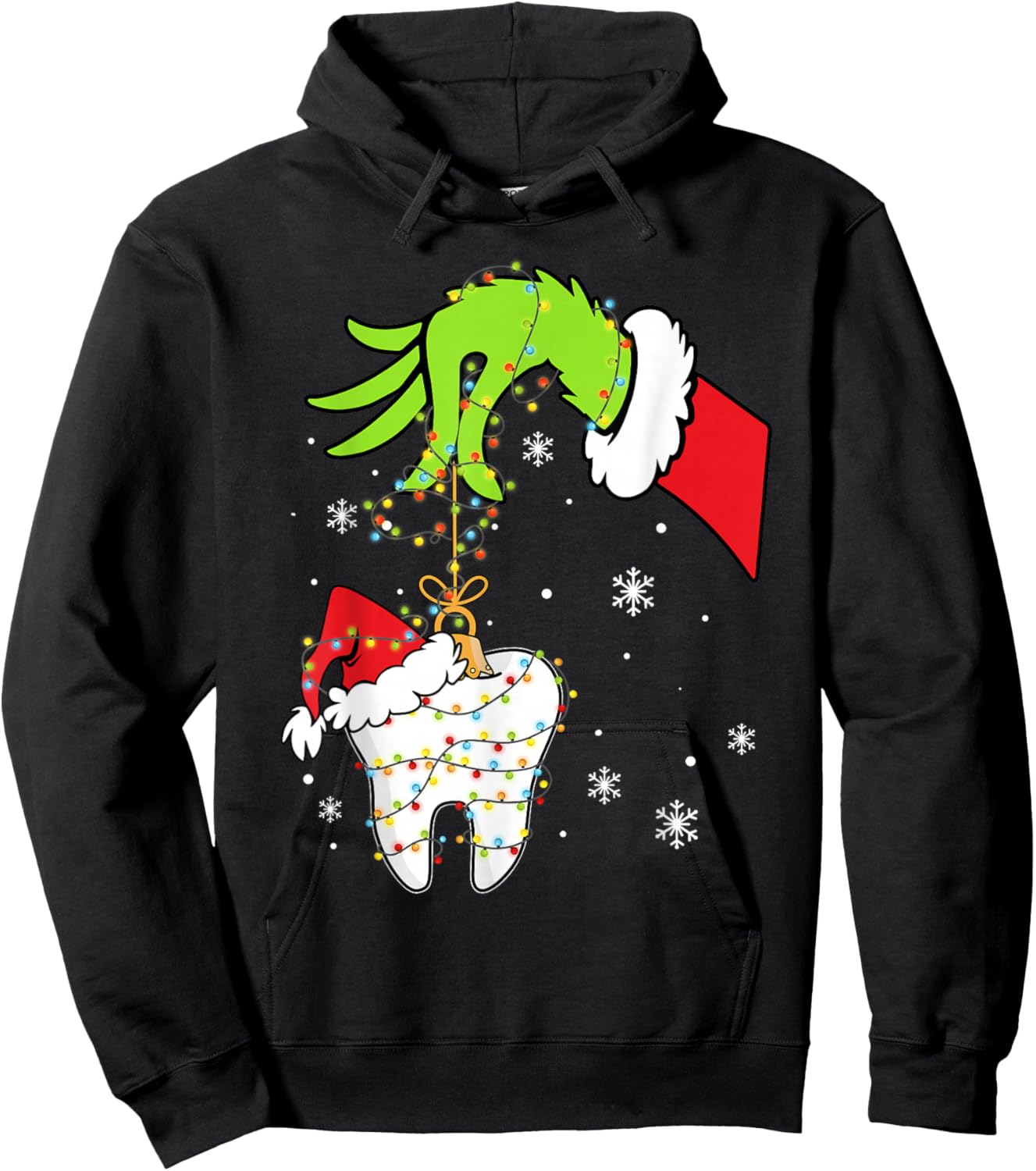 Tooth Dentist Dental Assistant Teeth Christmas Xmas Lights Hoodie - Hoodie | Black