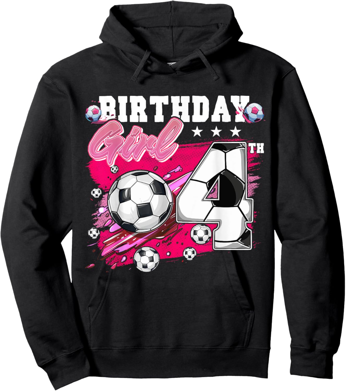 Funny Soccer Birthday 4 Year Old 4th Birthday Girl Soccer Hoodie - Hoodie | Black