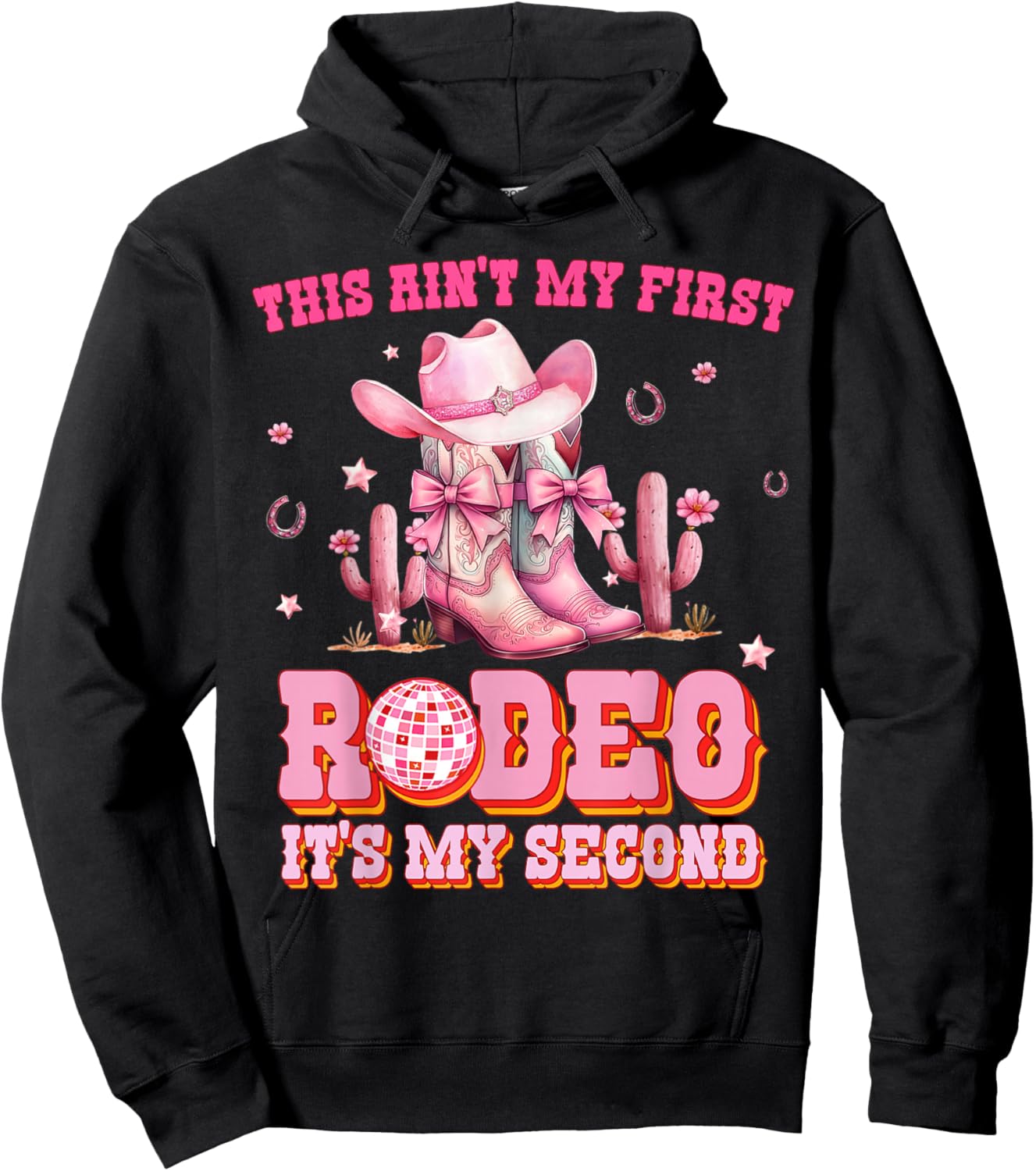 Kids Western 2nd Birthday Girl Rodeo Cowgirl Coquette Bow Hoodie - Hoodie | Black