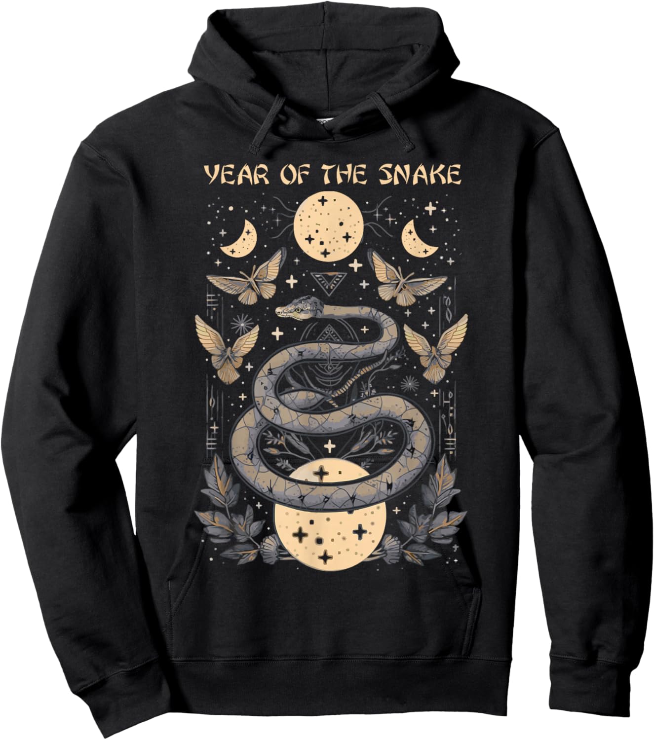Celebrate Chinese New Year of the Snake 2025 Moon Butterfly Hoodie - Hoodie | Black