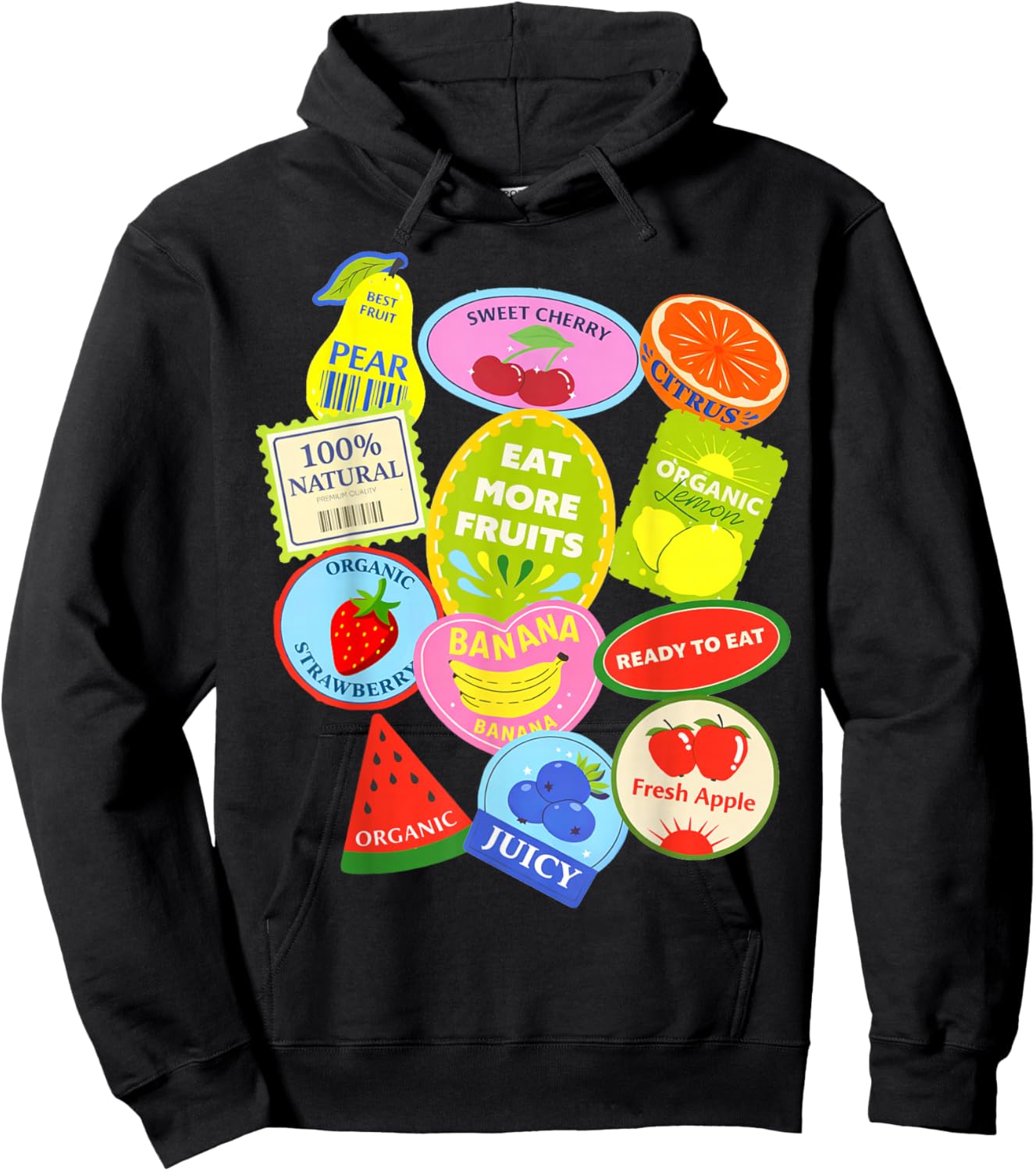 Fruit Stickers Sweet Summer Eat More Fruits Funny Hoodie - Hoodie | Black