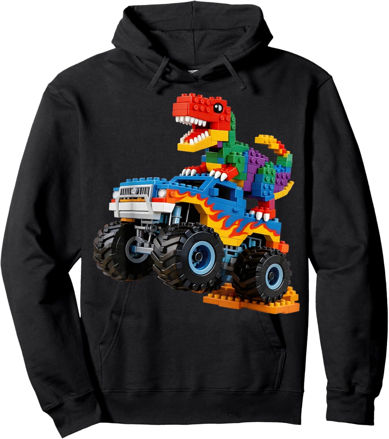 Building Bricks Monster Truck Dinosaur Gifts for Boys Kids Hoodie - Hoodie | Black