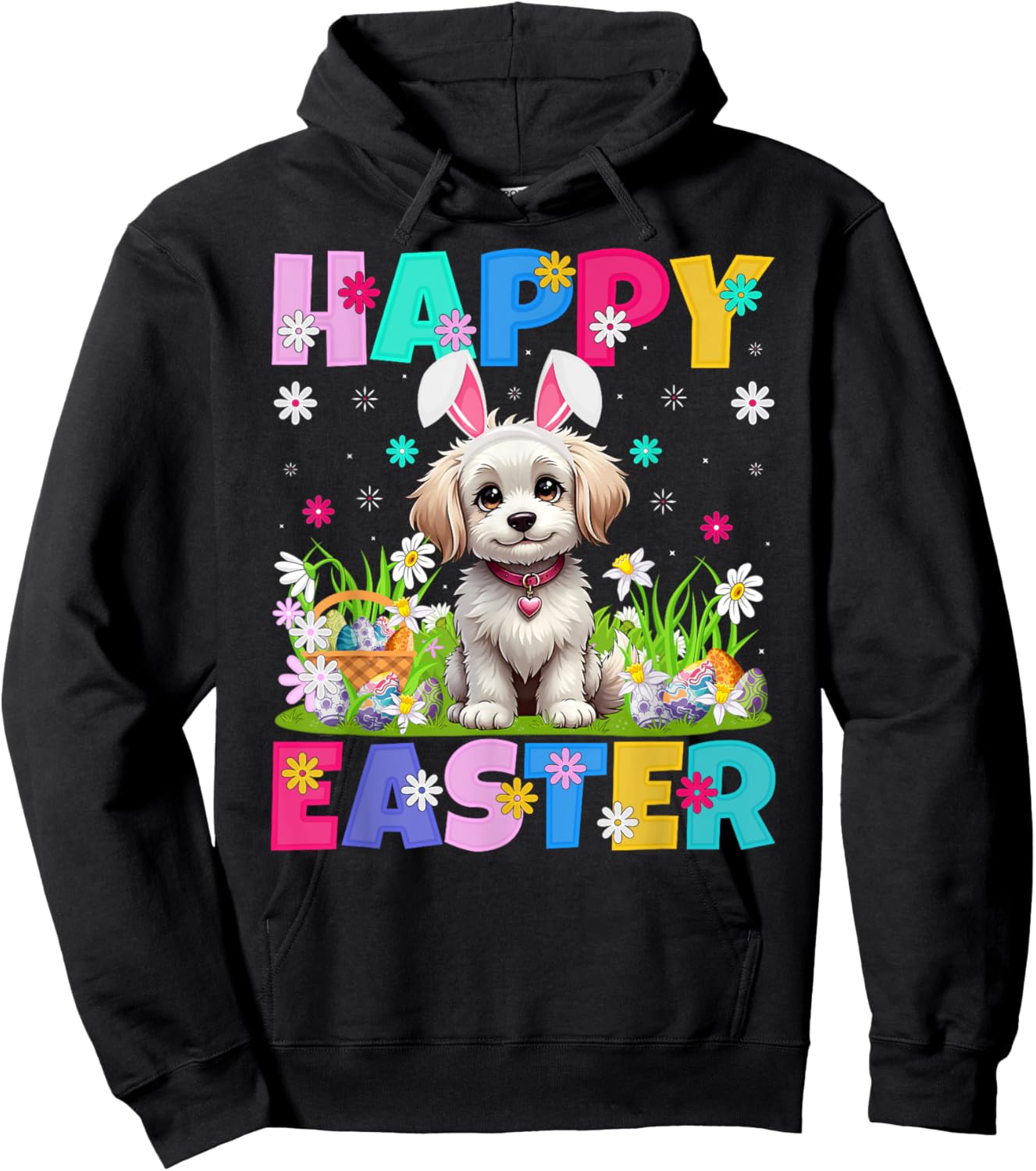 Maltipoo Dog Happy Easter Egg Hunt Bunny Ear Maltipoo Easter Hoodie - Hoodie | Black