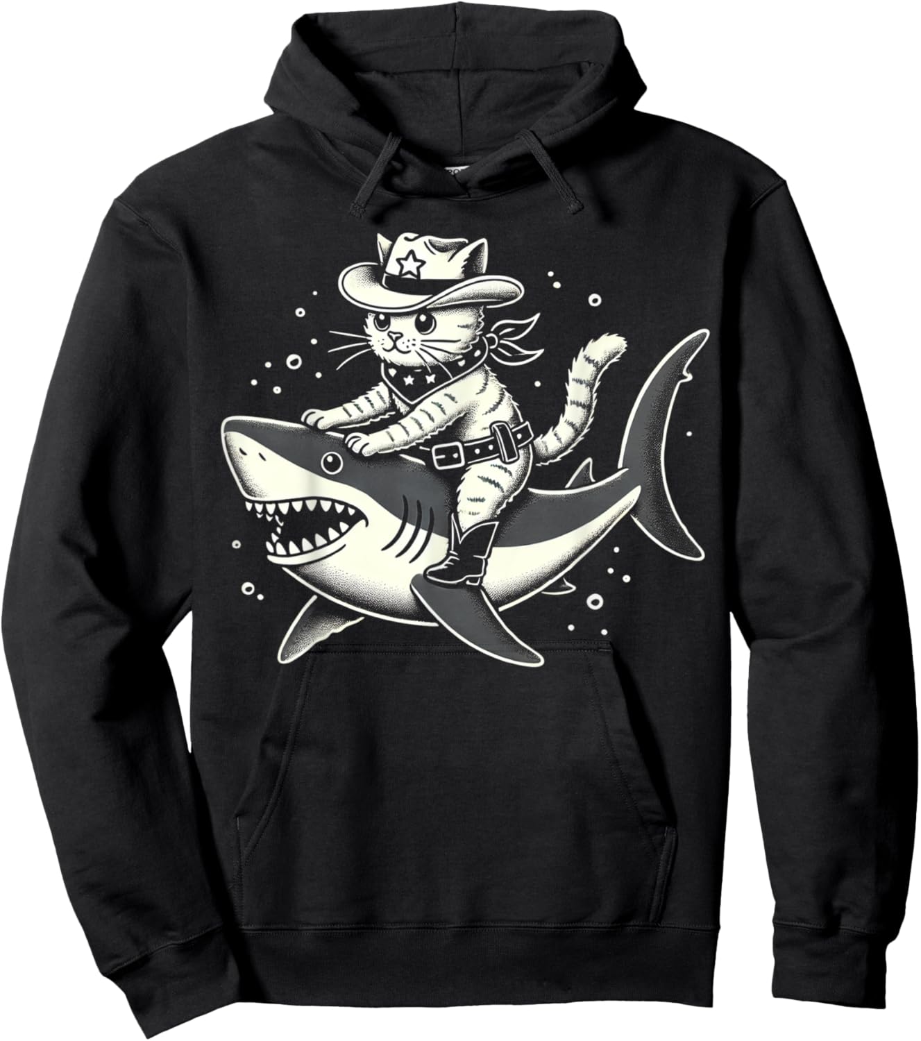 Cat Cowboy on Shark Hoodie - Hoodie | Black