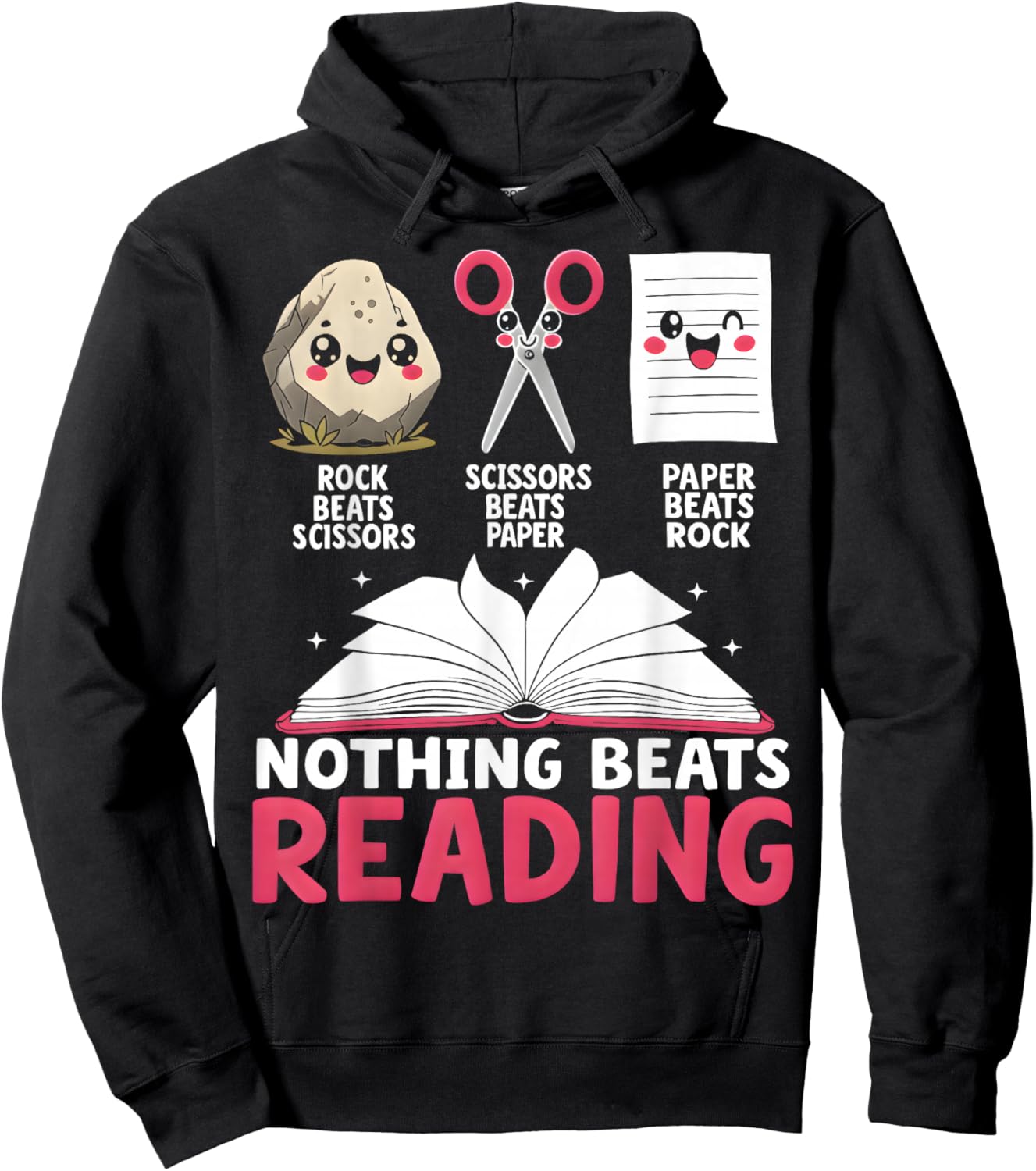 Nothing Beats Reading Rock Paper Scissors Library Book Lover Hoodie - Hoodie | Black