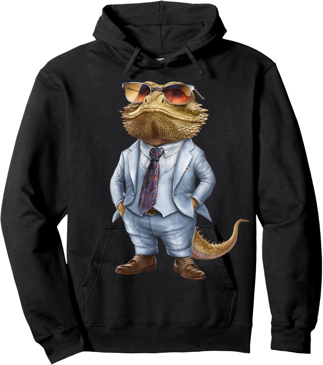 Men Woman Bearded Dragon In Suit Bearded Dragon Hoodie - Hoodie | Black