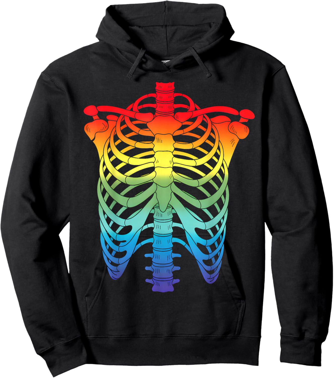 Halloween LGBTQ Rainbow Ribcage Costume Skeleton Gay Pride Hoodie - Hoodie | Black