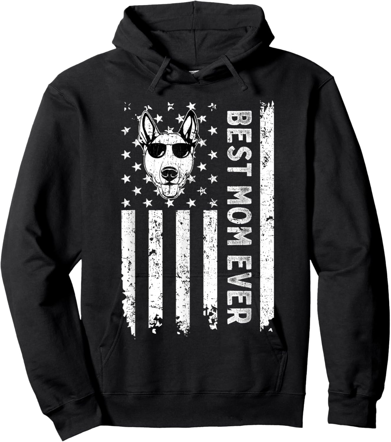 Best Bull Terrier Dog Mom Ever Mothers Day USA Flag Women Kids Hoodie - Hoodie | Black