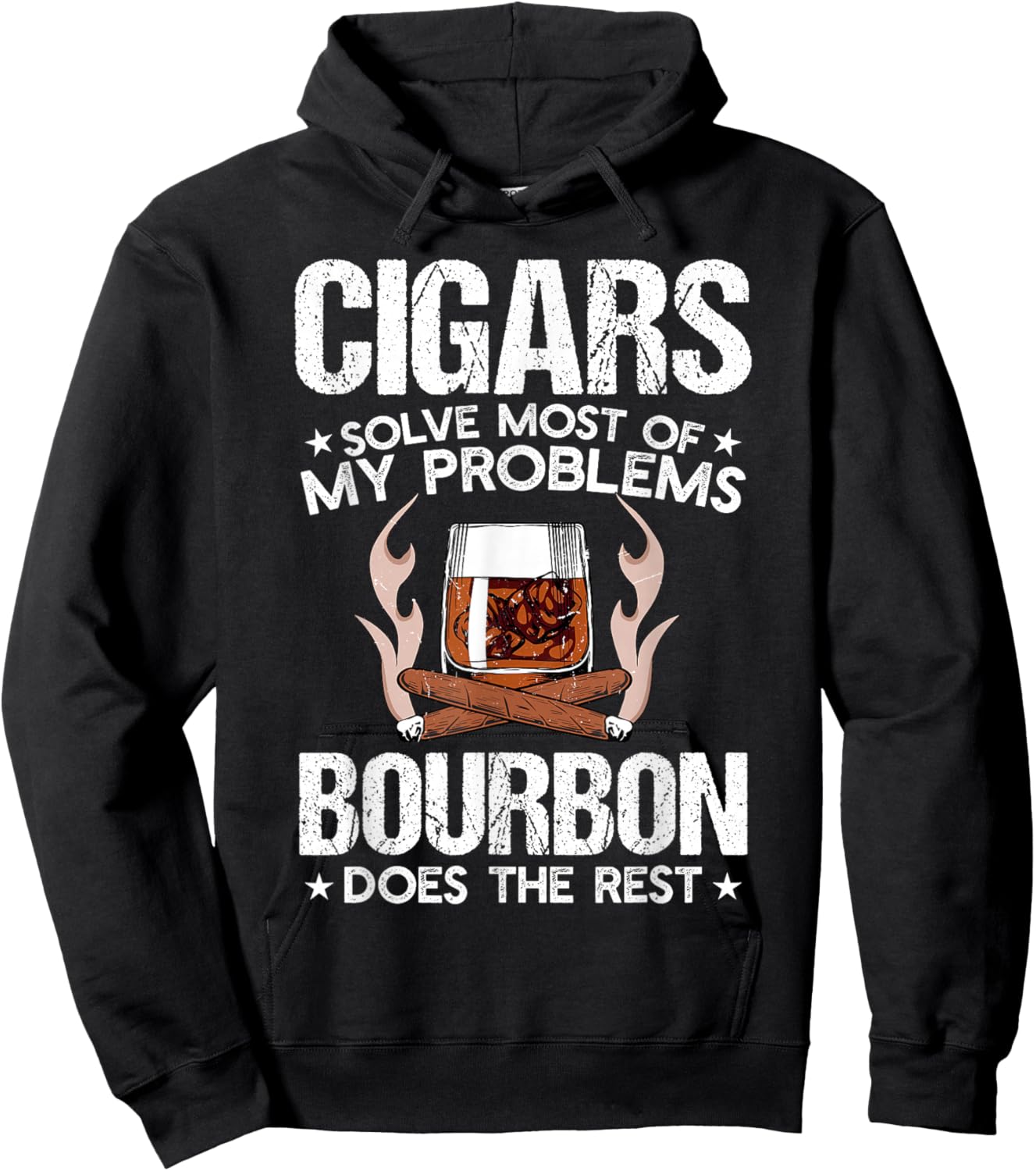 Cigars Solve Most Of My Problems Bourbon Does Rest Vintage Hoodie - Hoodie | Black