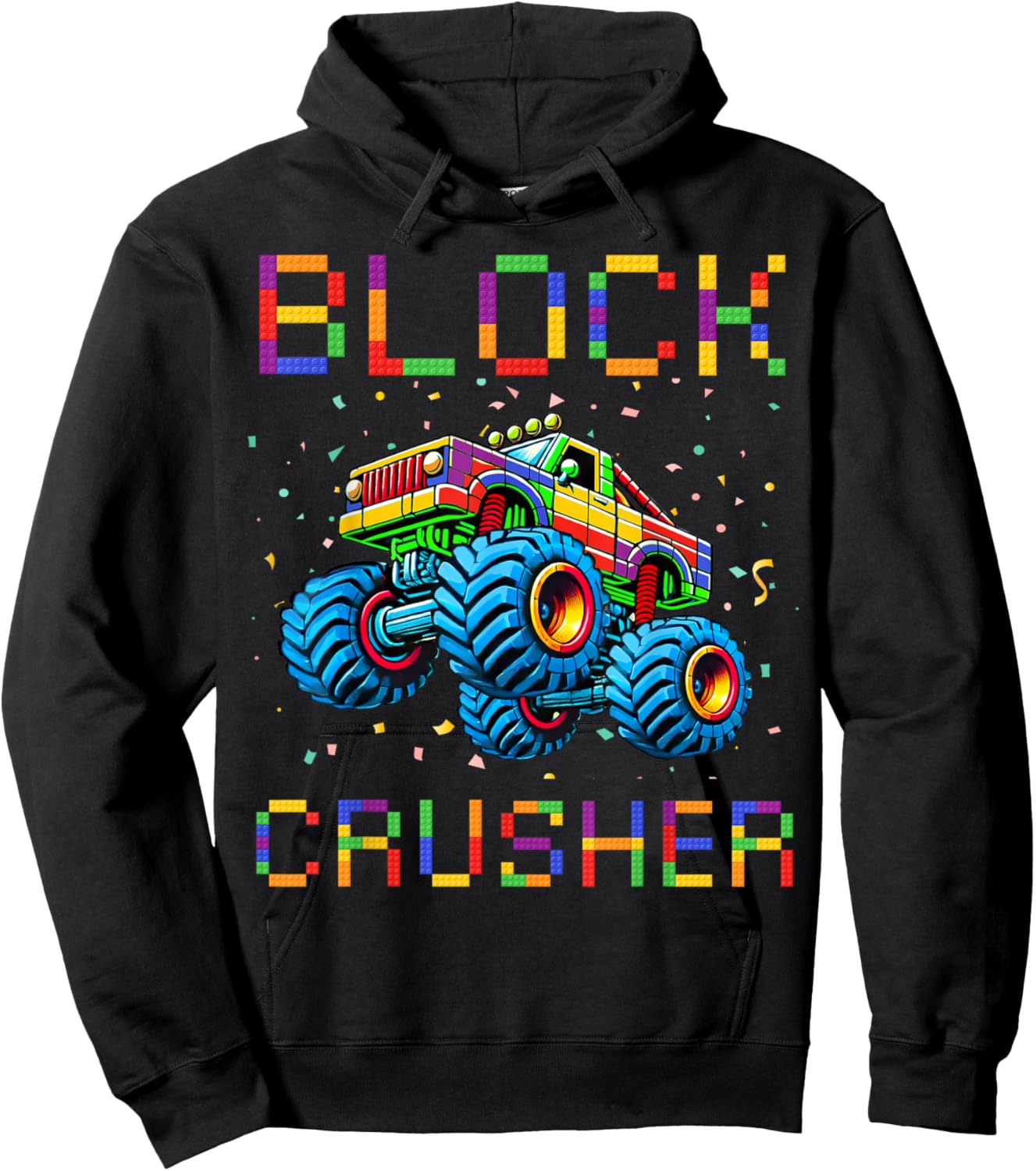 Block Builder Funny Building Block Bricks Monster Truck Kids Hoodie - Hoodie | Black