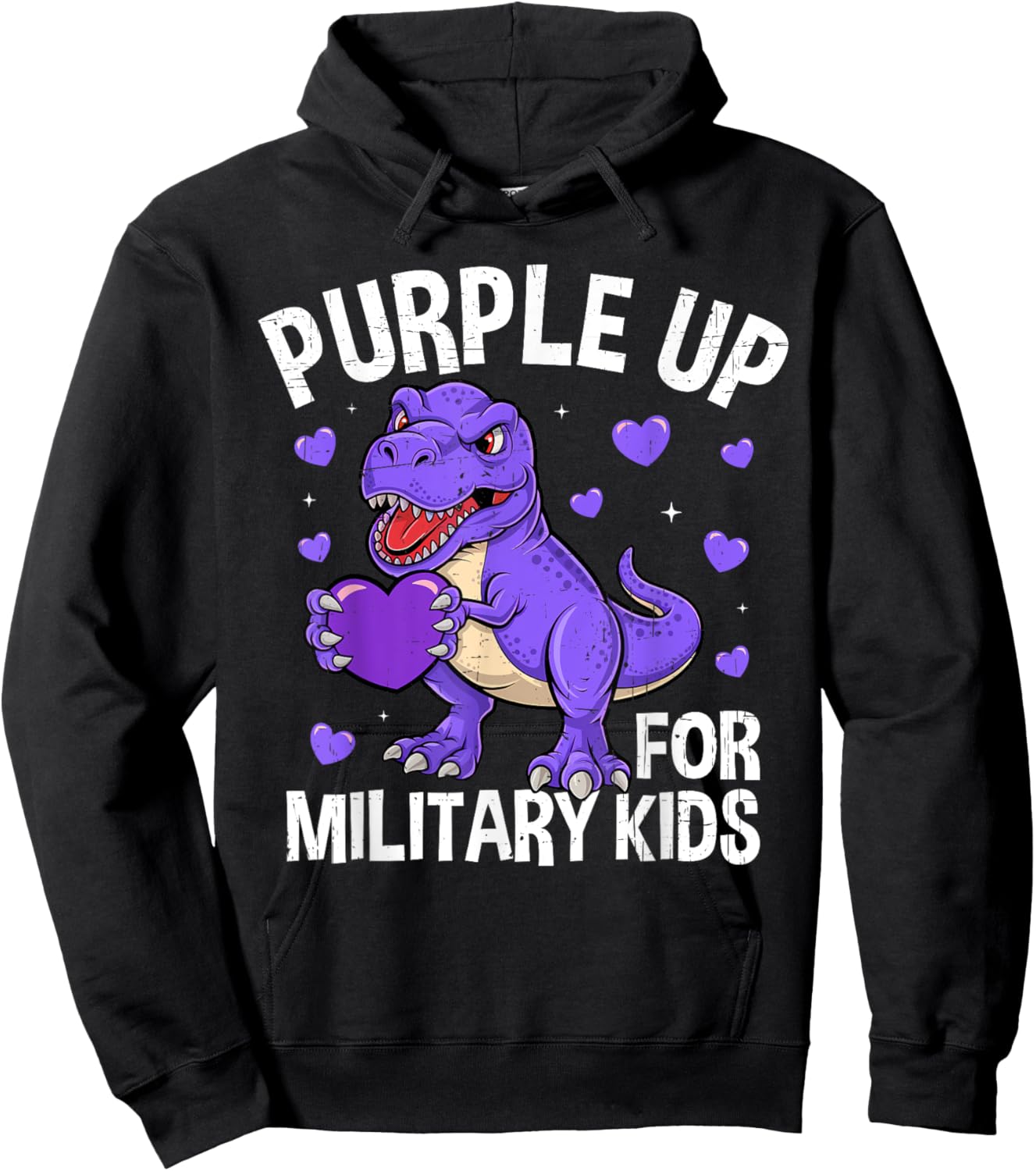 Purple Up For Military Kids Military Child Month Dinosaur Hoodie - Hoodie | Black
