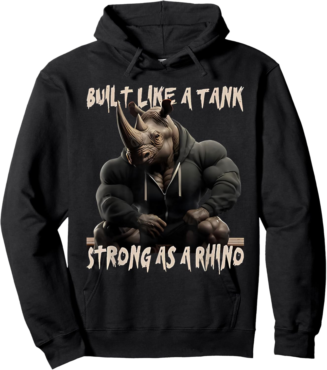 Built Like a Tank Strong as a Rhino Hoodie - Hoodie | Black