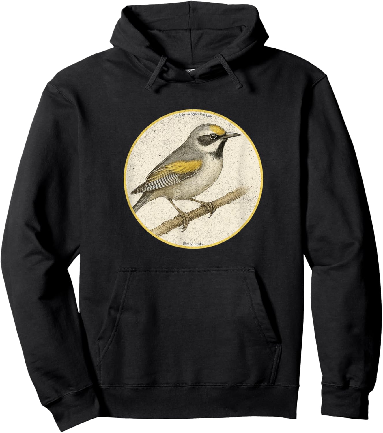 Colorful Retro Golden-Winged Warbler Bird Design Hoodie - Hoodie | Black