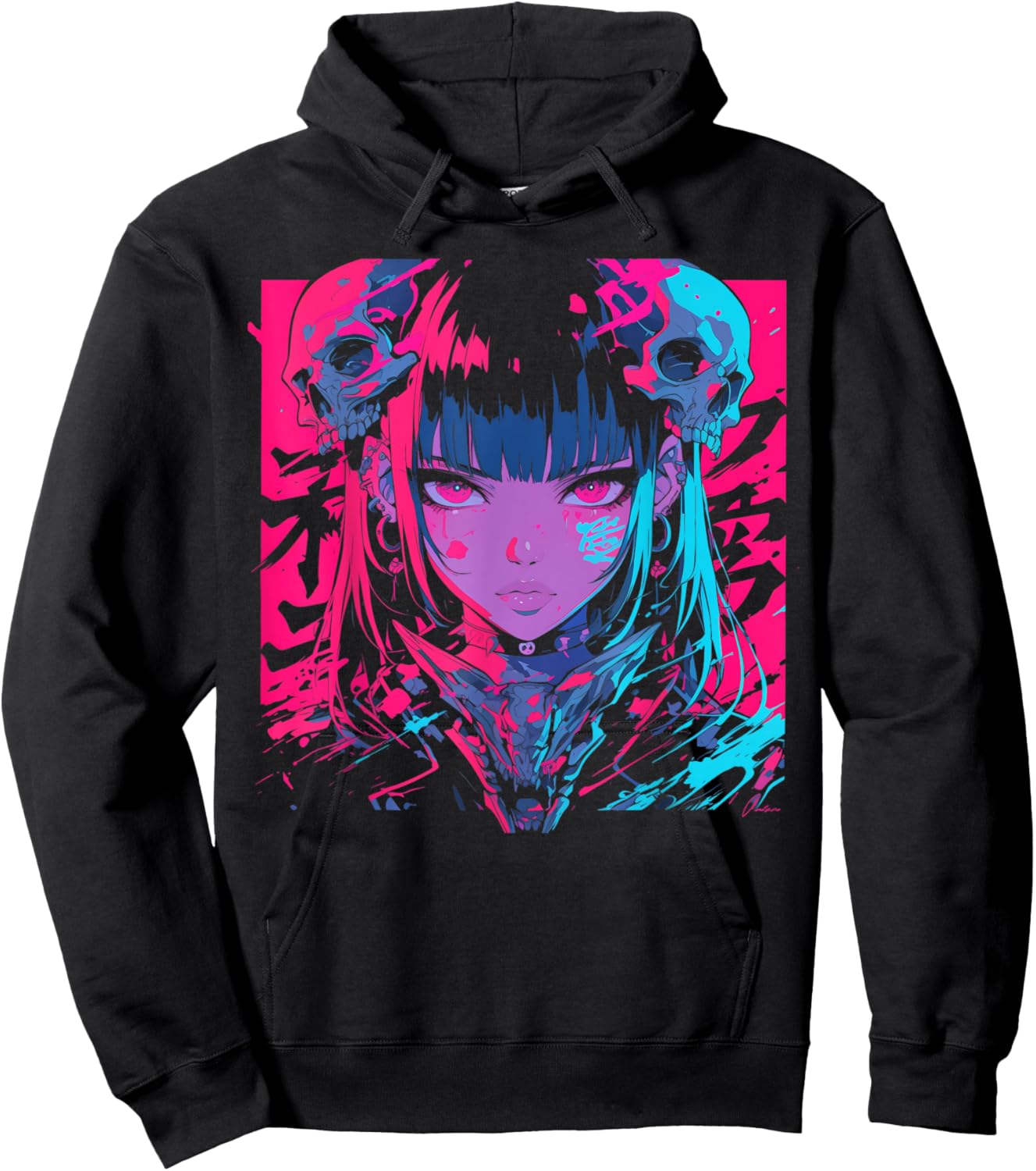 Goth Grunge Demon Anime Girl Waifu Horror Alt Aesthetic Hoodie - Hoodie | Black