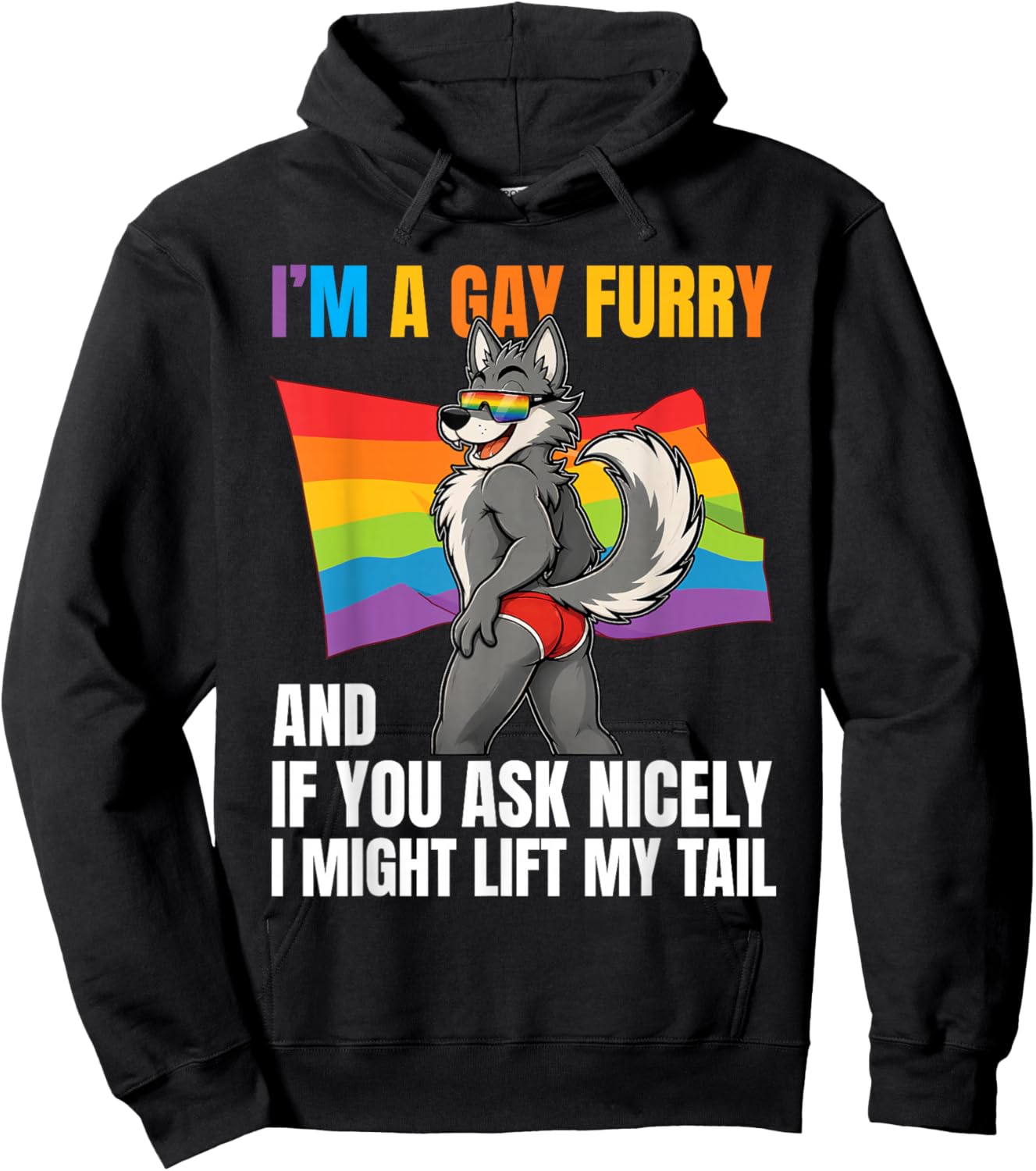 Funny Gay Furry Tail Pride Rainbow Queer Fox CSD Party LGBTQ Hoodie - Hoodie | Black