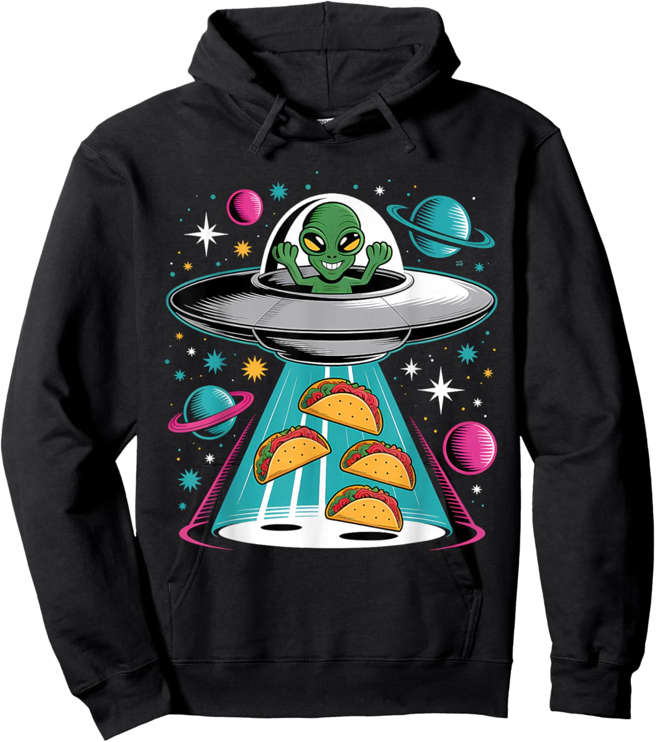 Funny Alien Ship Tacos Abduction UFO Extraterrestrial Hoodie - Hoodie | Black