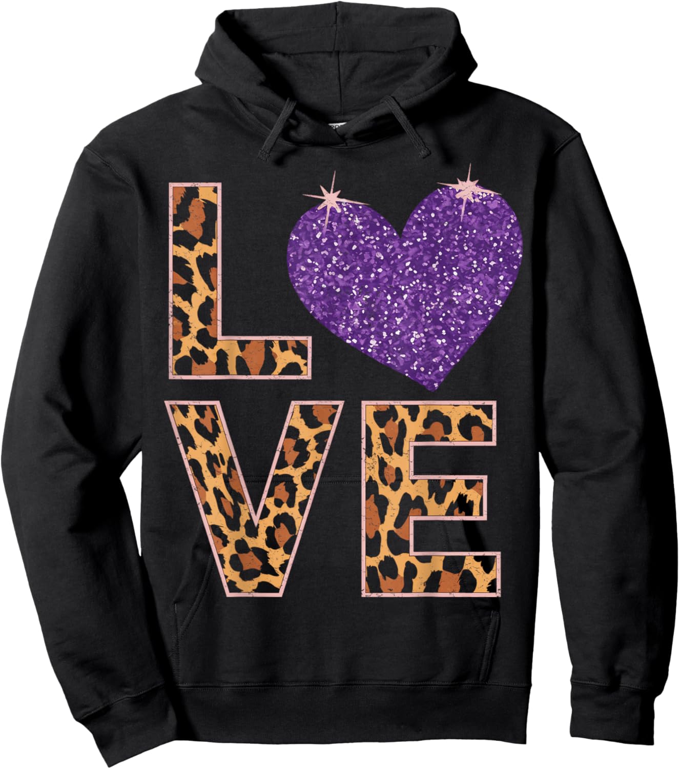Love Leopard Purple Heart Valentine's Day Women Girls Hoodie - Hoodie | Black