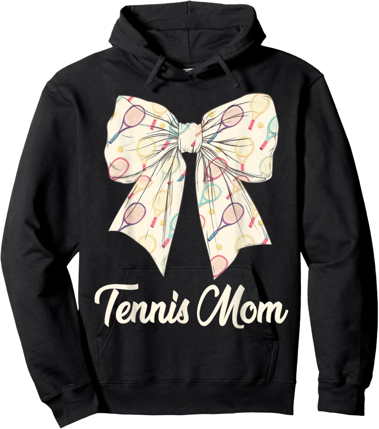 Tennis Mom Coquette Bow Cute Tennis Lovers Mothers Day Hoodie - Hoodie | Black