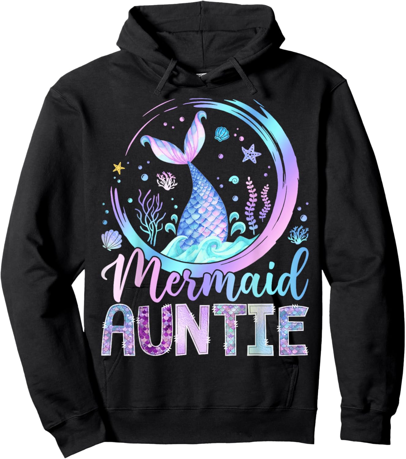 Mermaid Auntie Funny Birthday Girl Party Family Matching Hoodie - Hoodie | Black