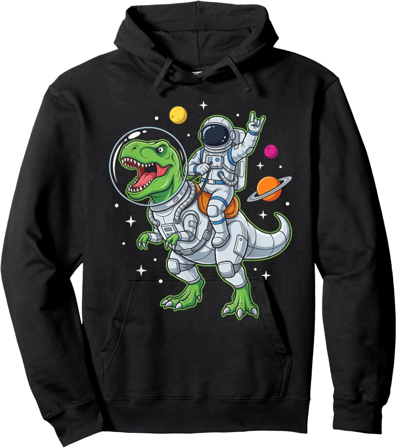 Astronaut Riding T Rex Dinosaur in Space Hoodie - Hoodie | Black
