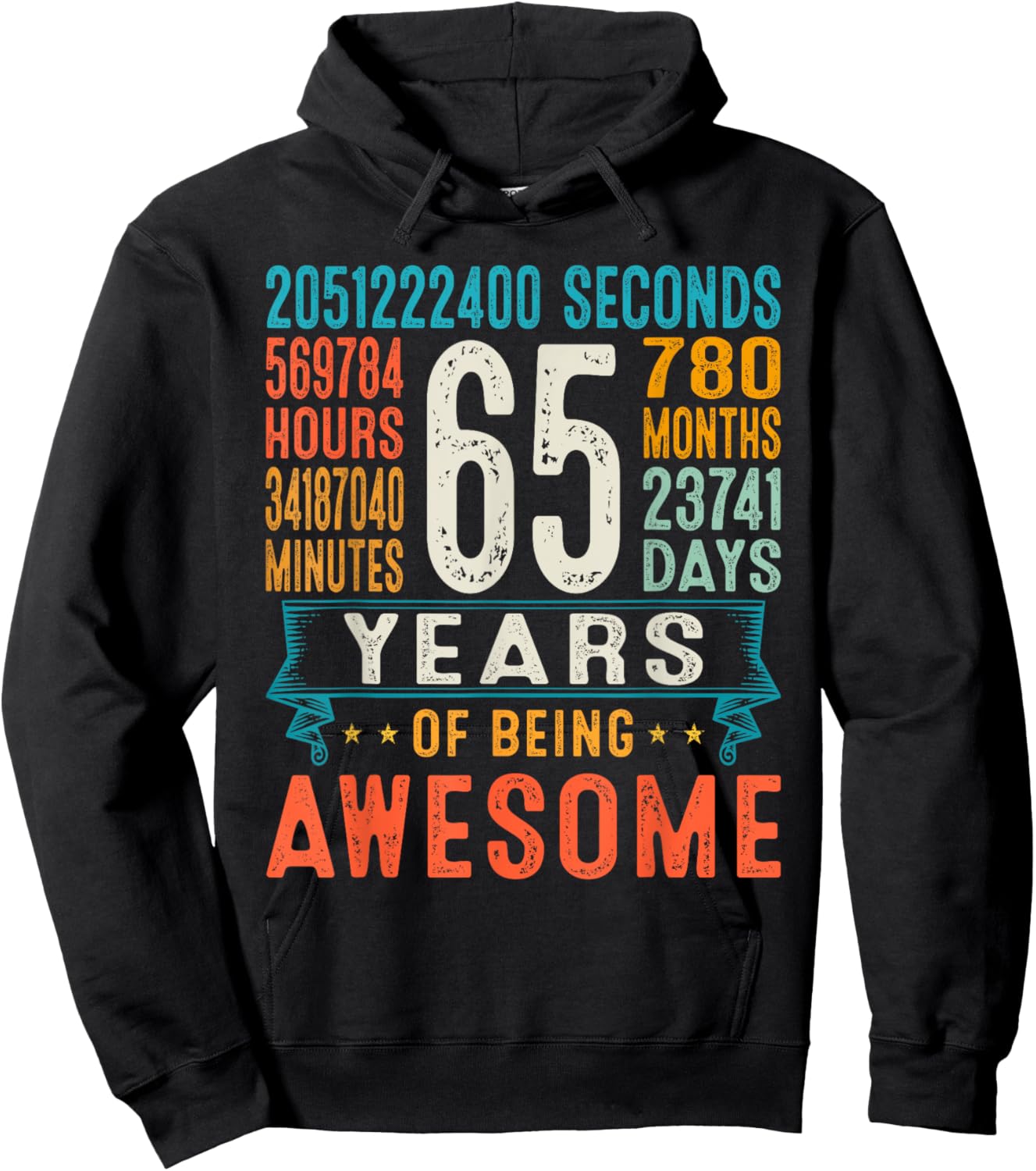 65 Years Old Retro Distressed 65th Birthday Gifts 780 Months Hoodie - Hoodie | Black