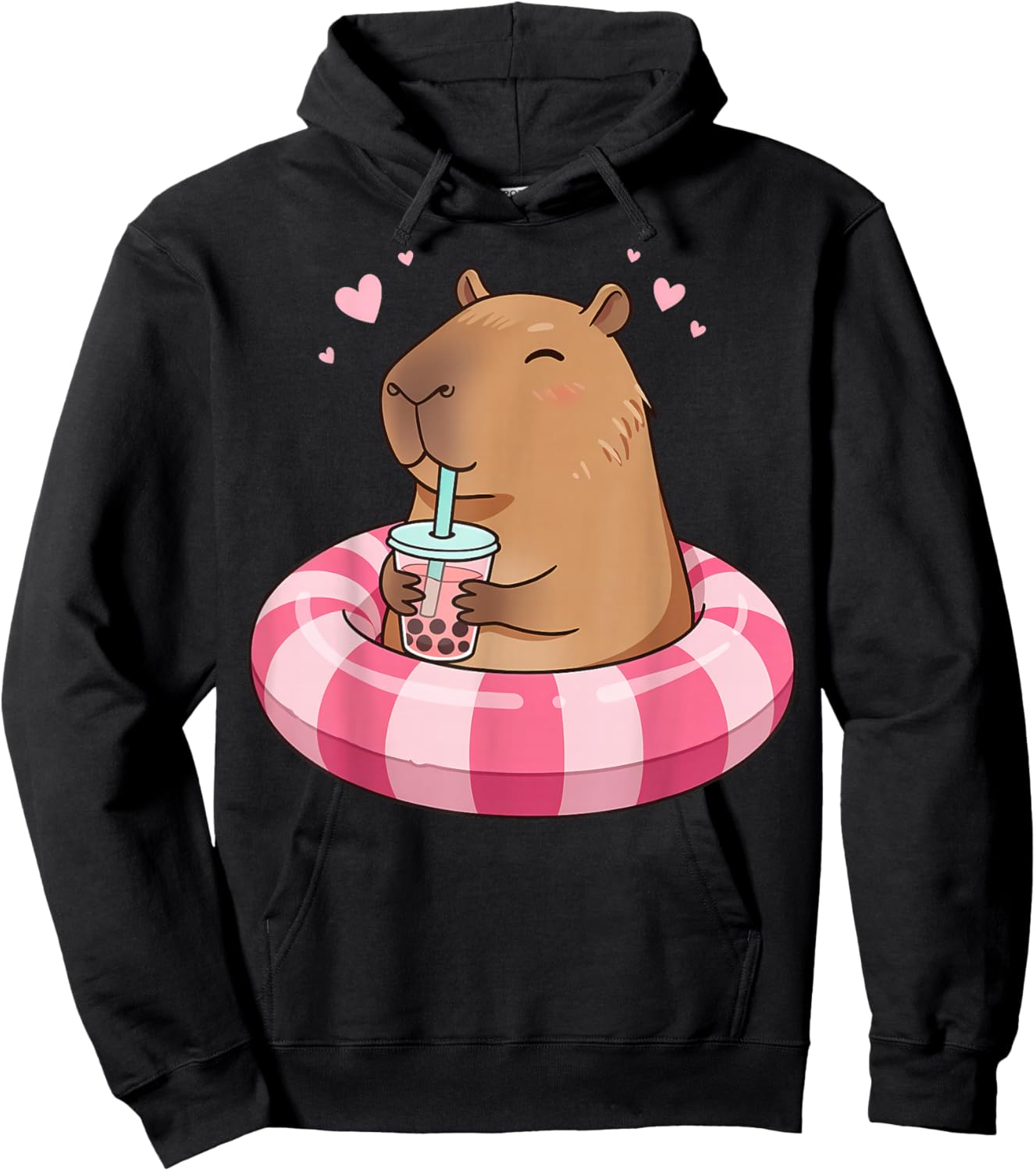Capybara On Pool Float Drinking Boba Bubble Tea Kids Girls Hoodie - Hoodie | Black