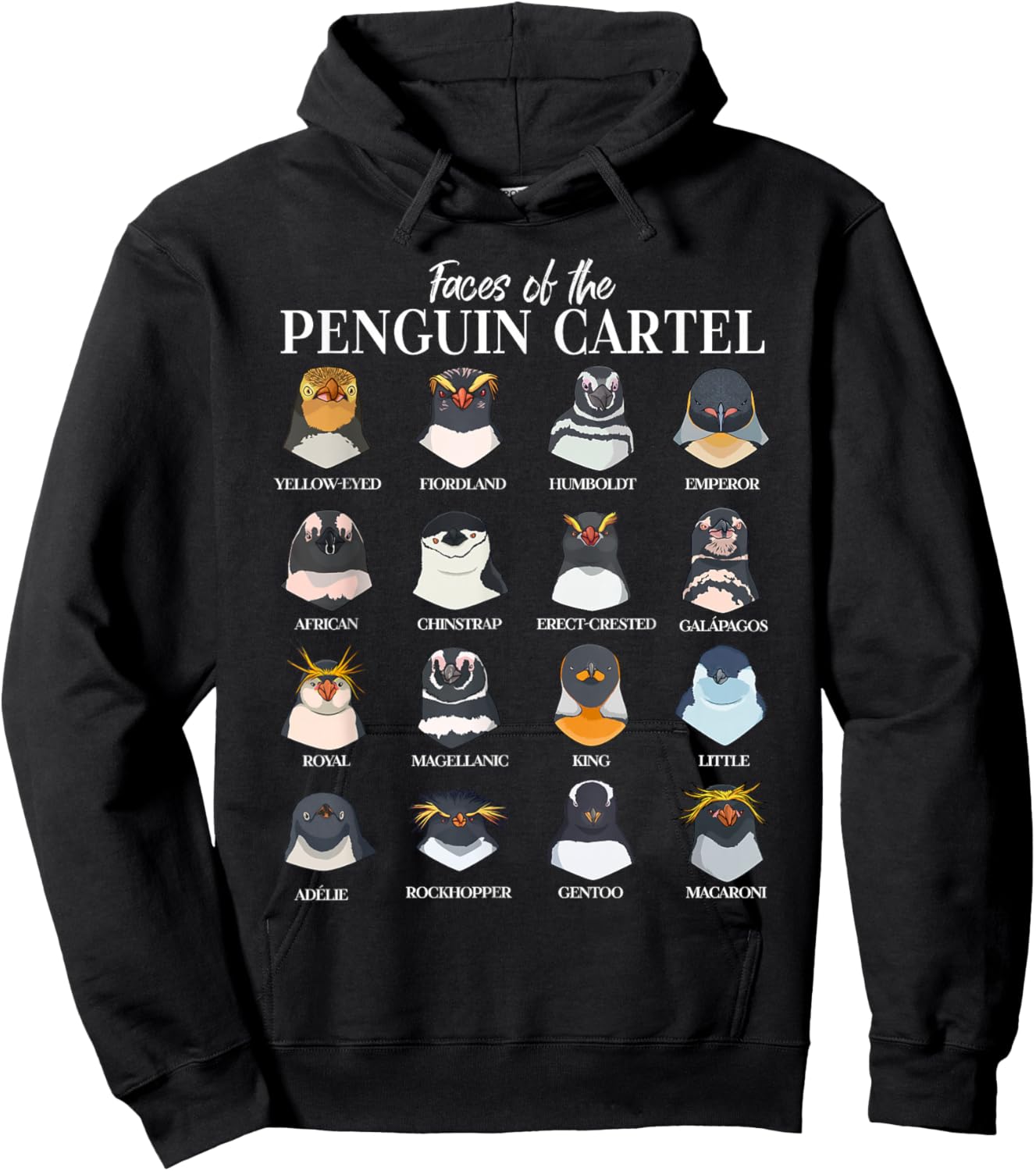 Penguin Cartel - types of penguins Hoodie - Hoodie | Black