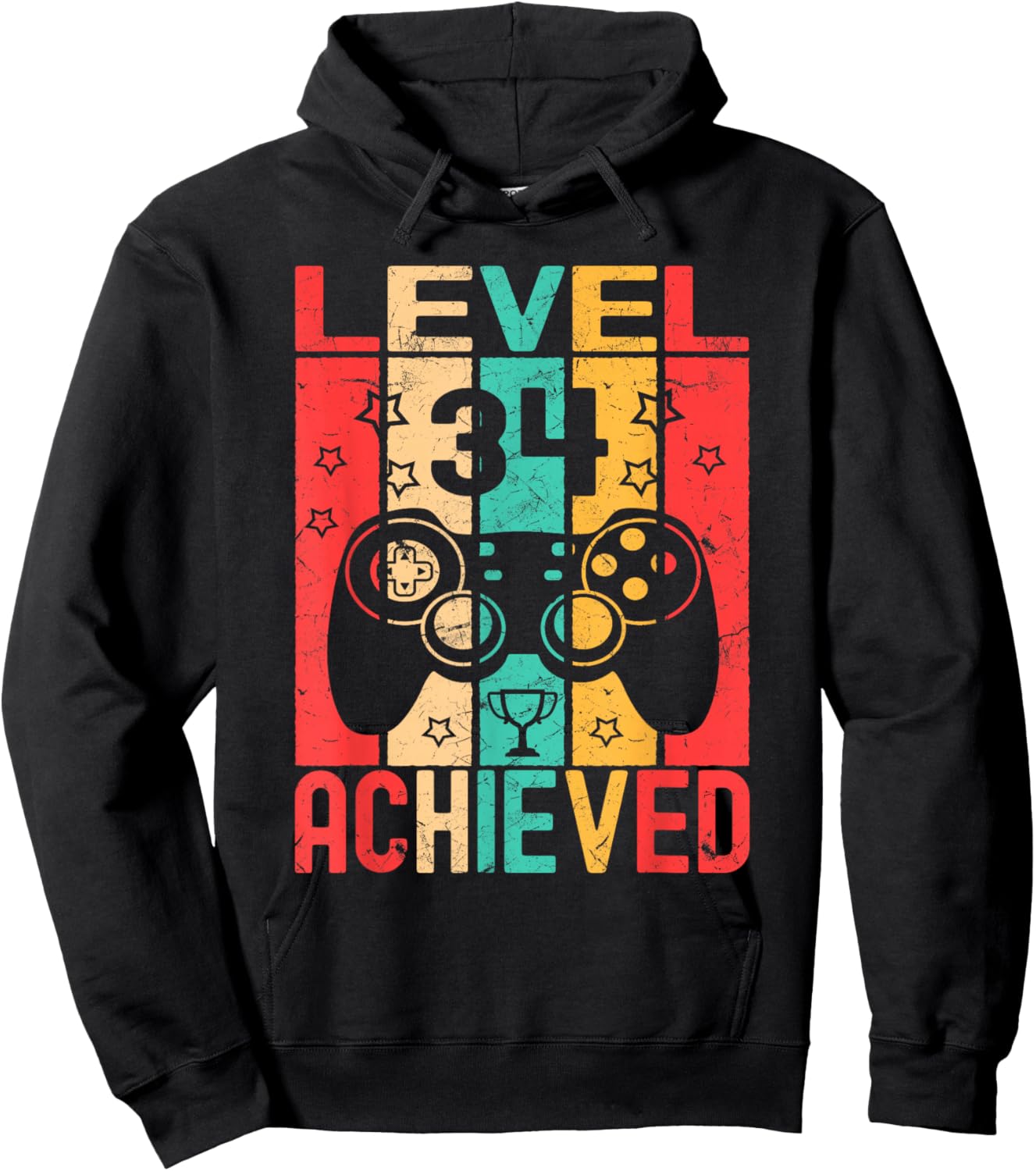 Level 34 Achieved Game Controller, Funny 34th Birthday Hoodie - Hoodie | Black