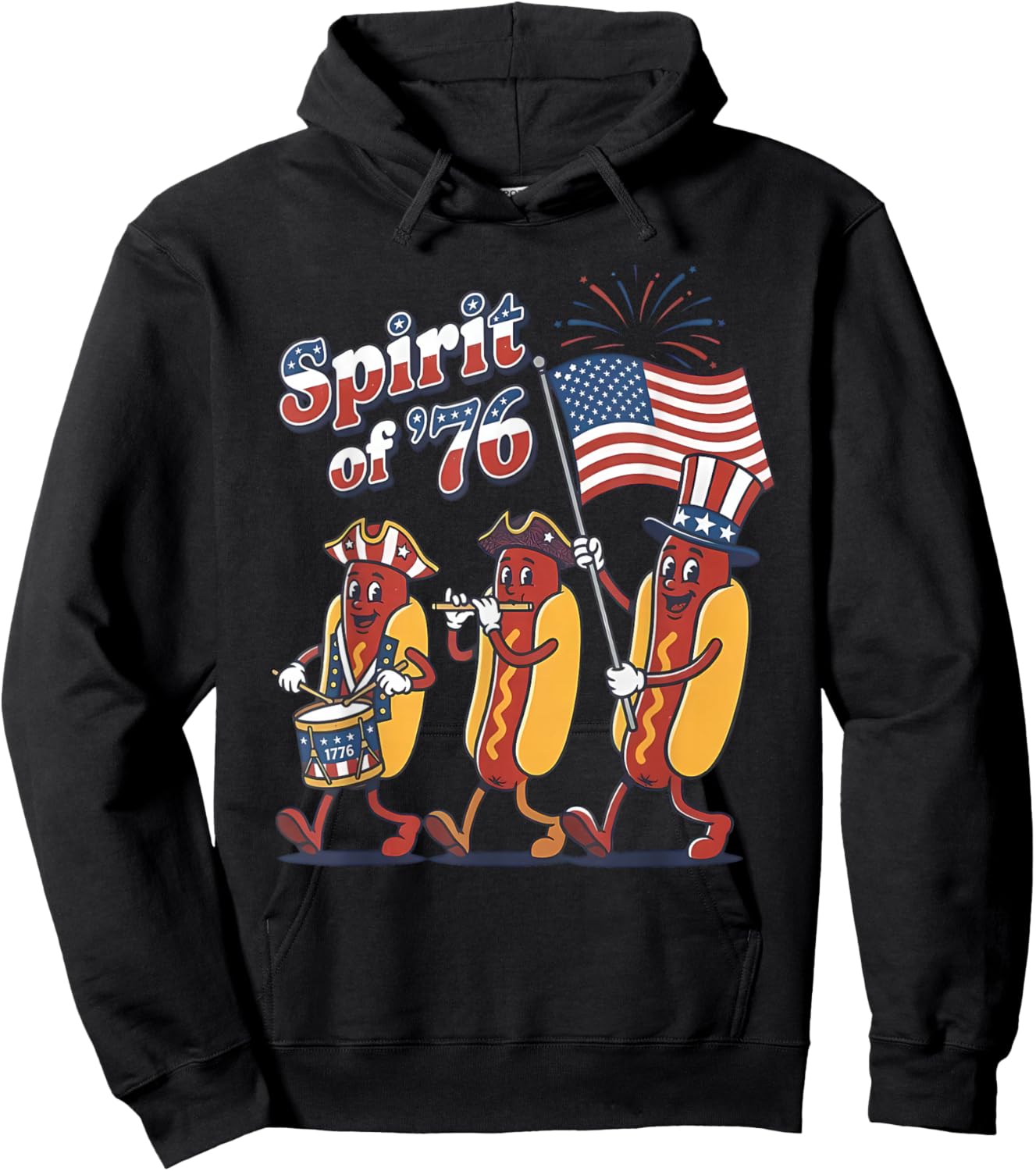 Spirit of 76 Patriotic Hot Dog Parade Patriotic 4th July Hoodie - Hoodie | Black