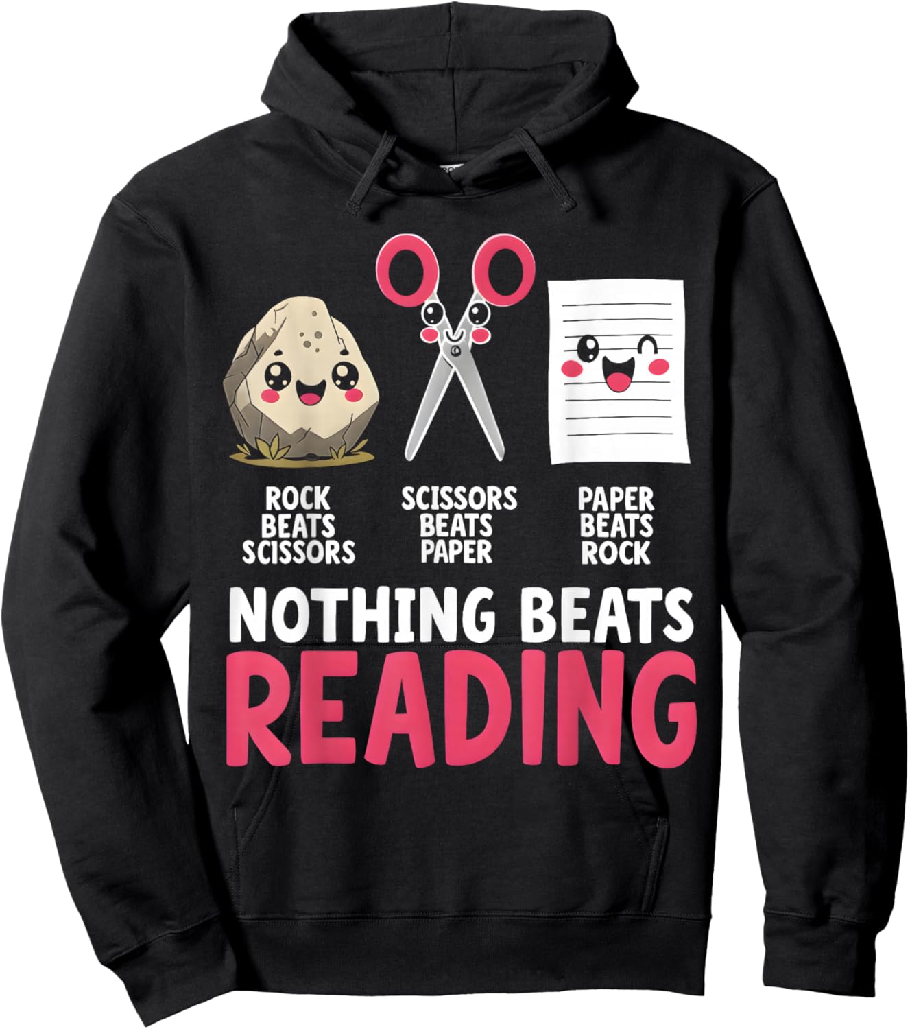 Nothing Beats Reading Rock Paper Scissors Book Lover Library Hoodie - Hoodie | Black