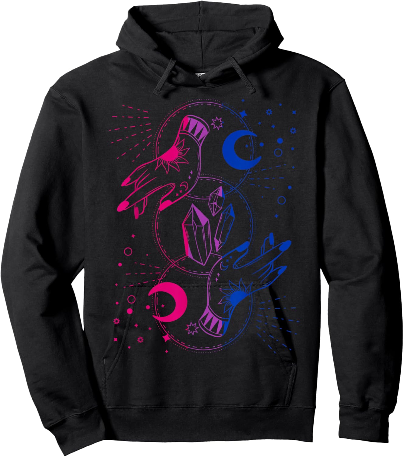Mystical Bisexual Hands with Crystals and Moon Magic Hoodie - Hoodie | Black