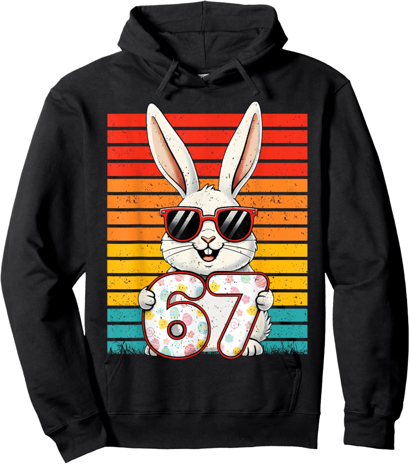 Retro Happy Easter Bunny 67 Six Seven Meme Boy Girl Kid Hoodie - Hoodie | Black