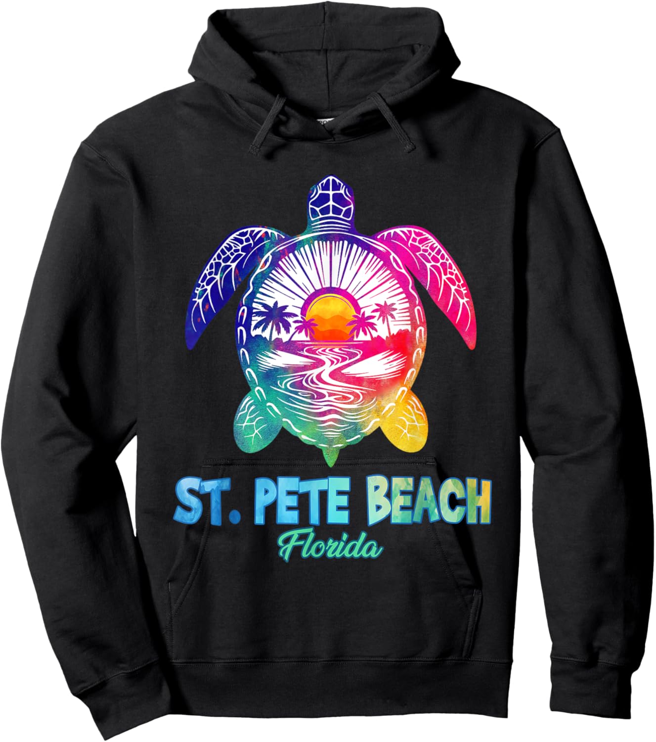 St. Pete Beach Tie Dye Sea Turtle Florida Vacation Hoodie - Hoodie | Black