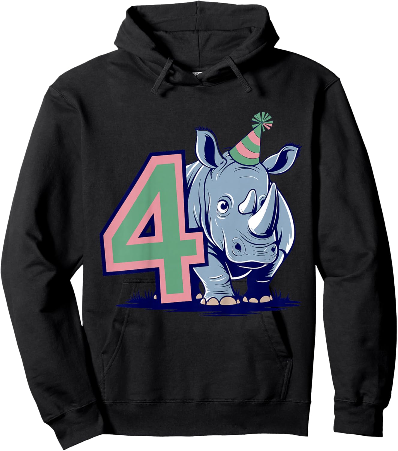 Kids 4th Birthday Rhino Kids Hoodie - Hoodie | Black