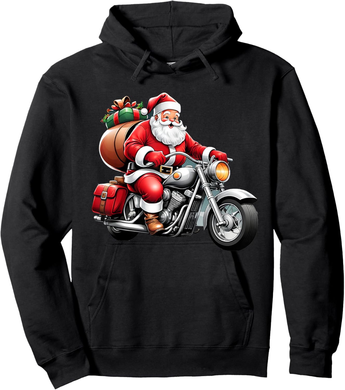 Santa Claus on a Motorcycle Delivering Gifts Hoodie - Hoodie | Black