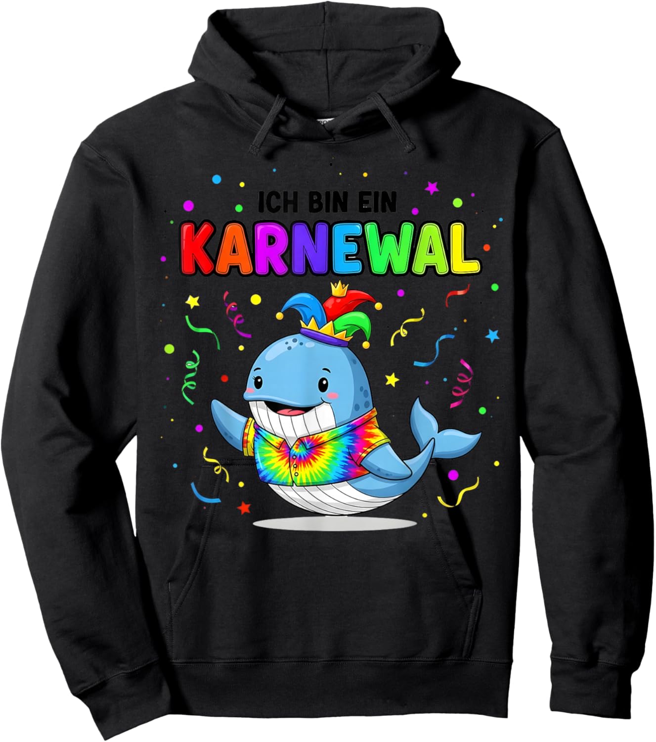 with German Text "Ich Bin Ein Karnewal" Funny Whale Motif Hoodie - Hoodie | Black