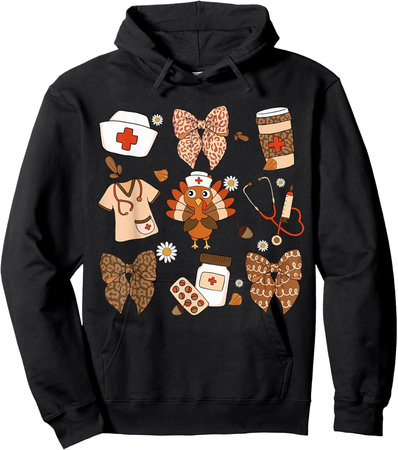 Thanksgiving Nurse Essentials Cute Turkey Medical Fall Decor Hoodie - Hoodie | Black