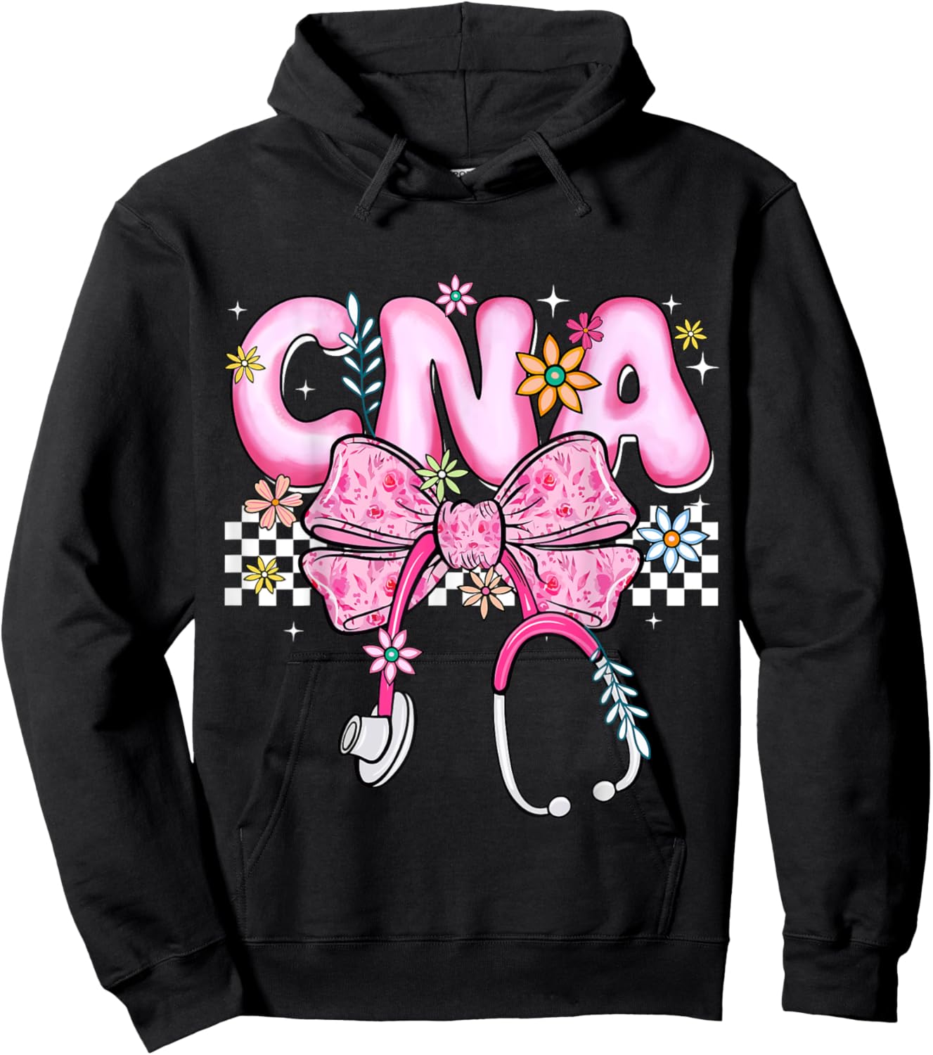 Certified Nursing Assistant CNA Bow Floral Spring Nurse Hoodie - Hoodie | Black