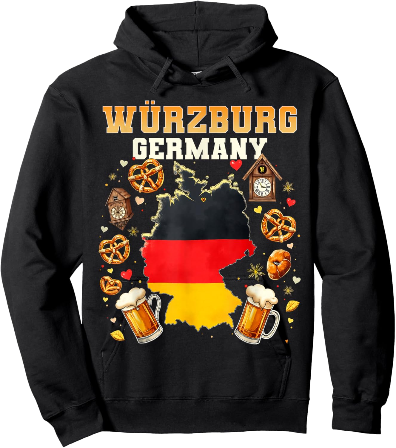 Würzburg Germany Souvenir German Flag Map Würzburg Vacation Hoodie - Hoodie | Black