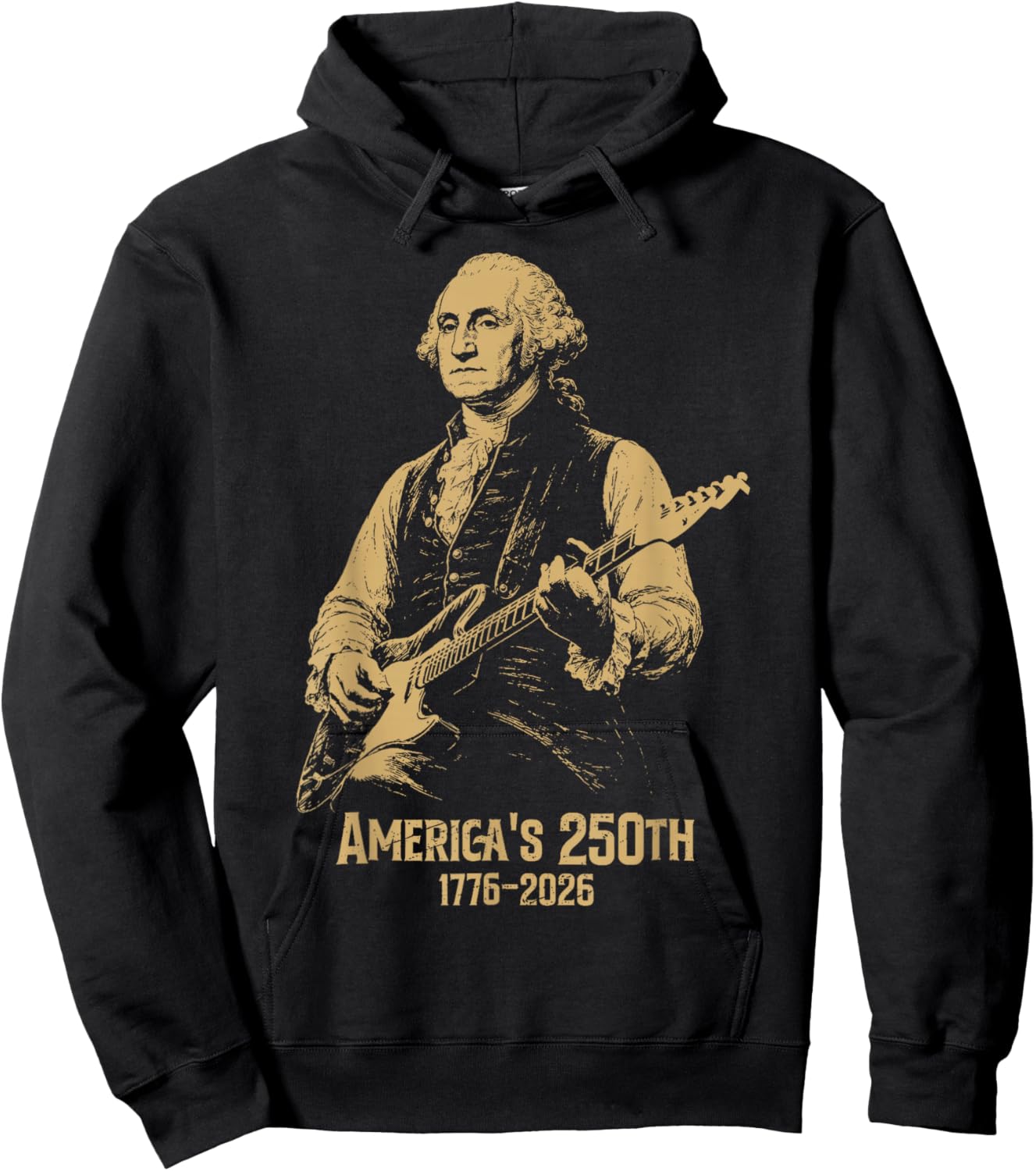 Vintage George Washington Playing Guitar 250 Years America Hoodie - Hoodie | Black