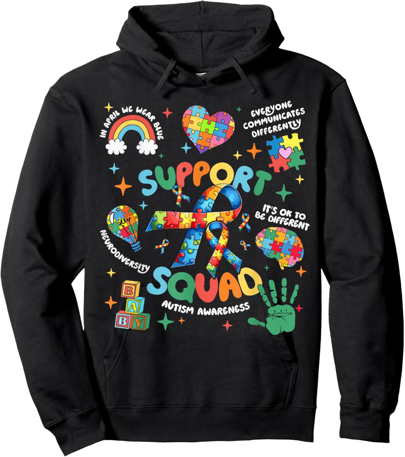 Autism Awareness Autism Support Squad Family Heart Puzzle Hoodie - Hoodie | Black