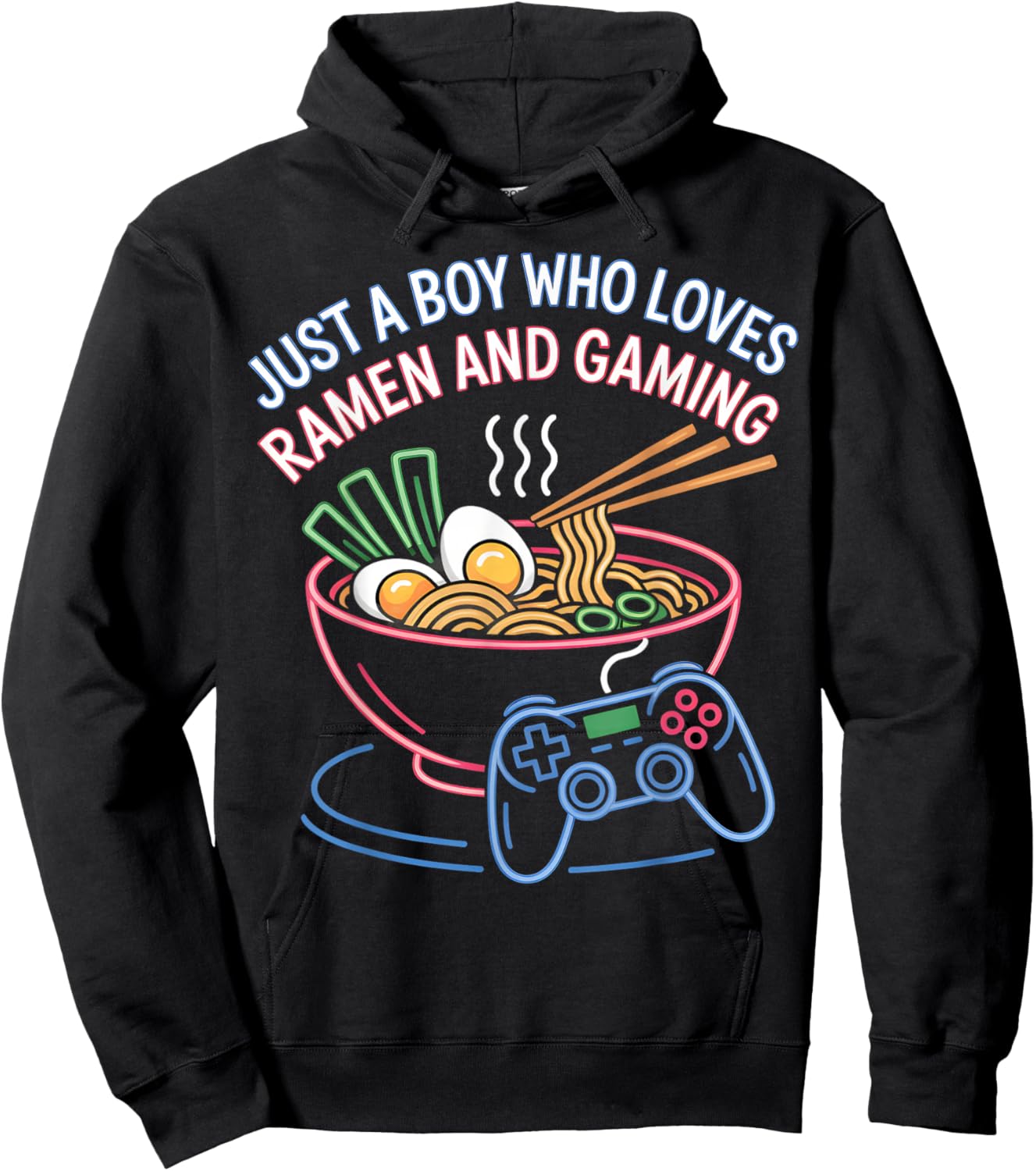 Just a Boy Who Loves Ramen and Gaming Retro Bowl Controller Hoodie - Hoodie | Black