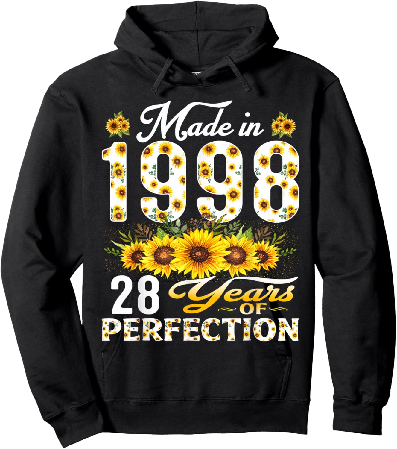 28 Year Old Made in 1998 Sunflower 28th Birthday Women Hoodie - Hoodie | Black