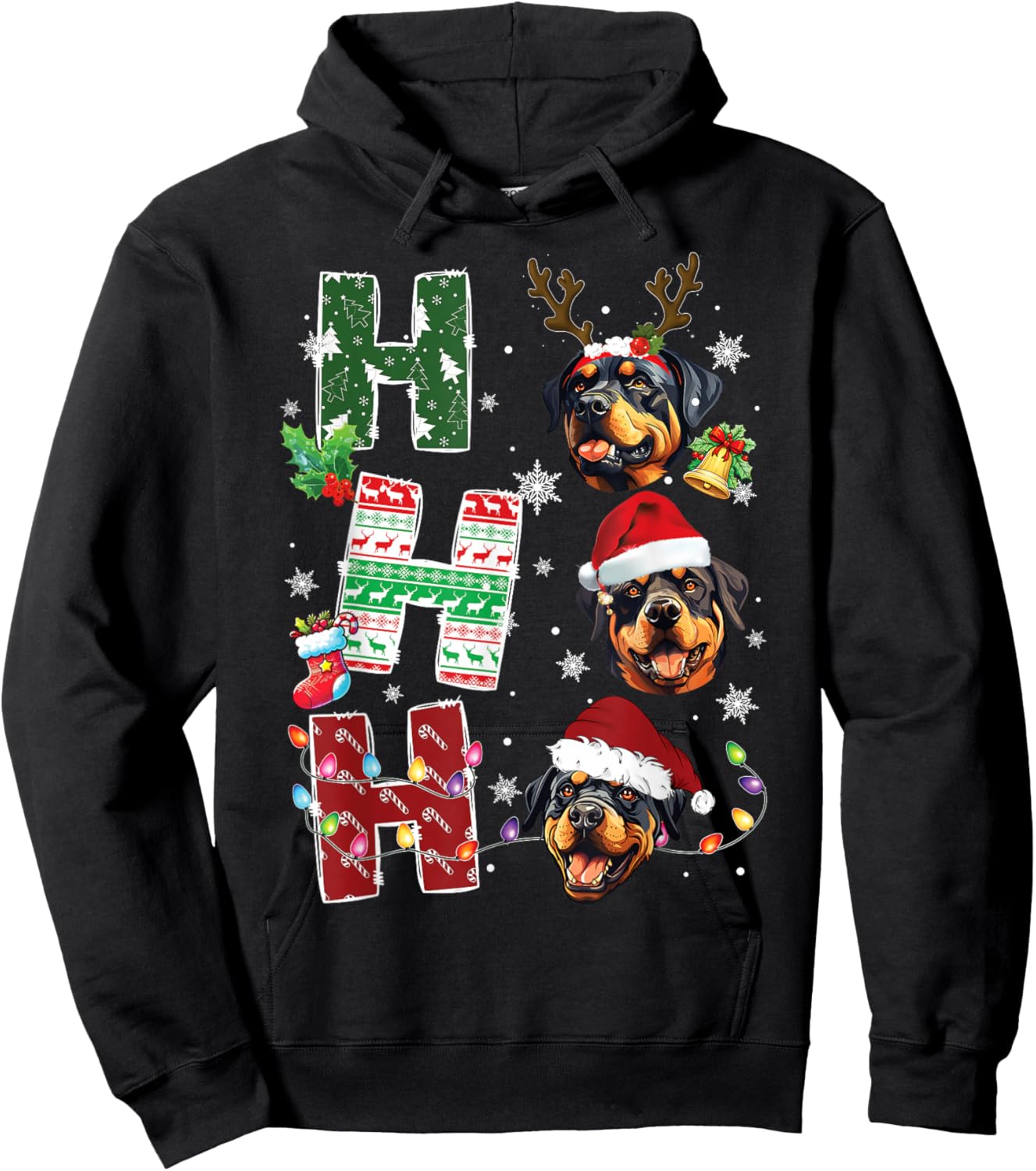 Ho Ho Ho Rottweiler Christmas Dogs Costume Pajamas Hoodie - Hoodie | Black