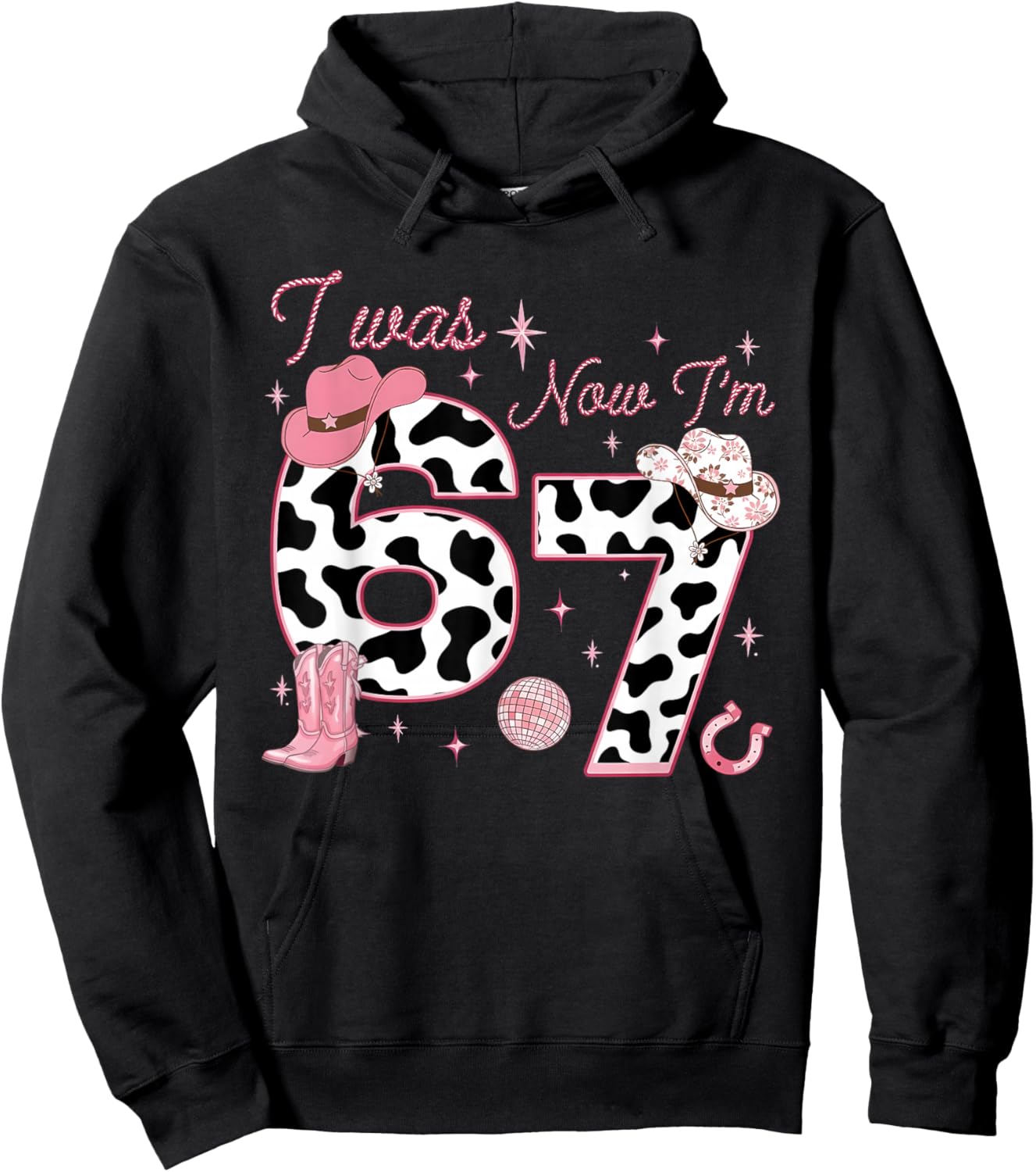 I was 6 Now I'm 7 Year Old 7th Birthday Girl Western Cowgirl Hoodie - Hoodie | Black