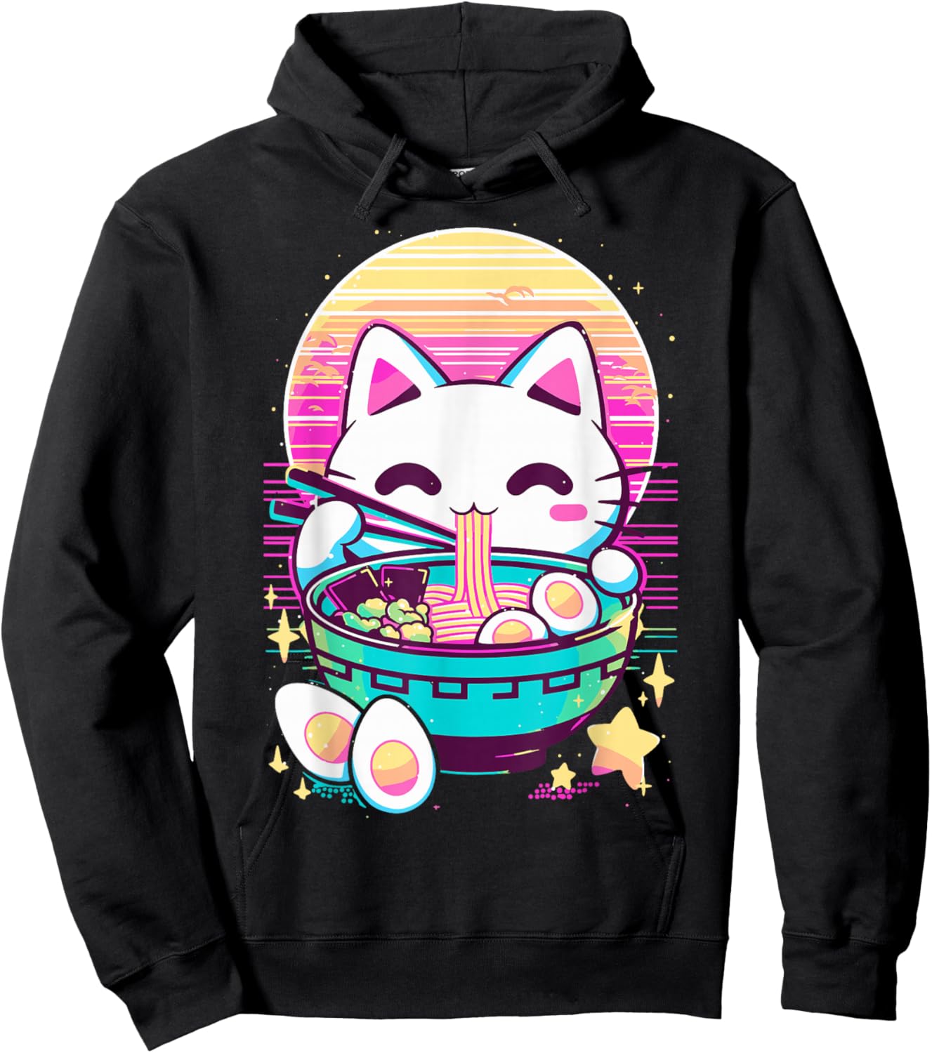 Anime Cat Eating Ramen Japanese Ramen Cat Japan Hoodie - Hoodie | Black